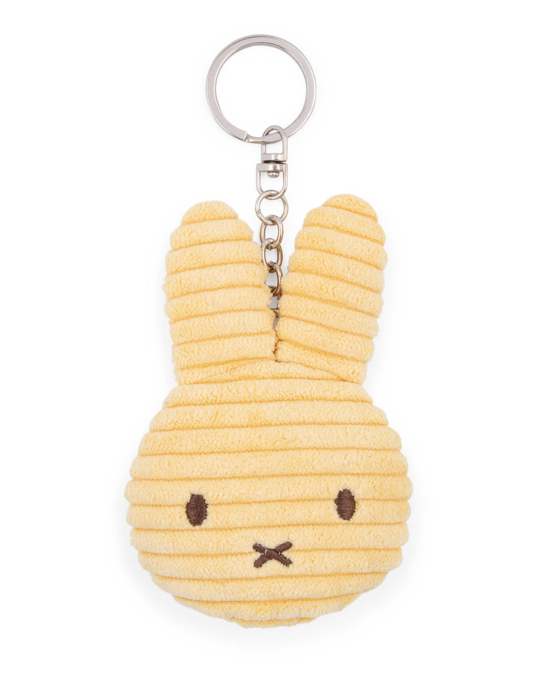 Yellow plush Miffy keychain on a white background