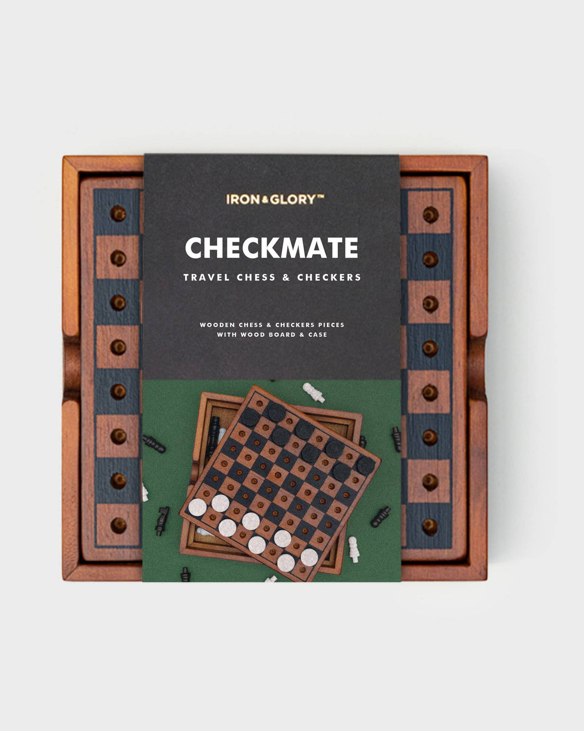 Iron & Glory Wooden Chess & Checkers Set
