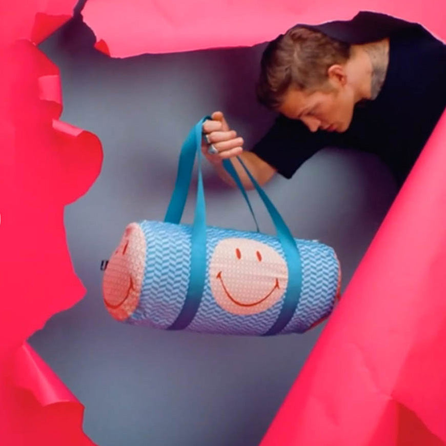 Geometric SMILEY Recycled Weekender Bag | LOQI | Travel + Overnight Bag