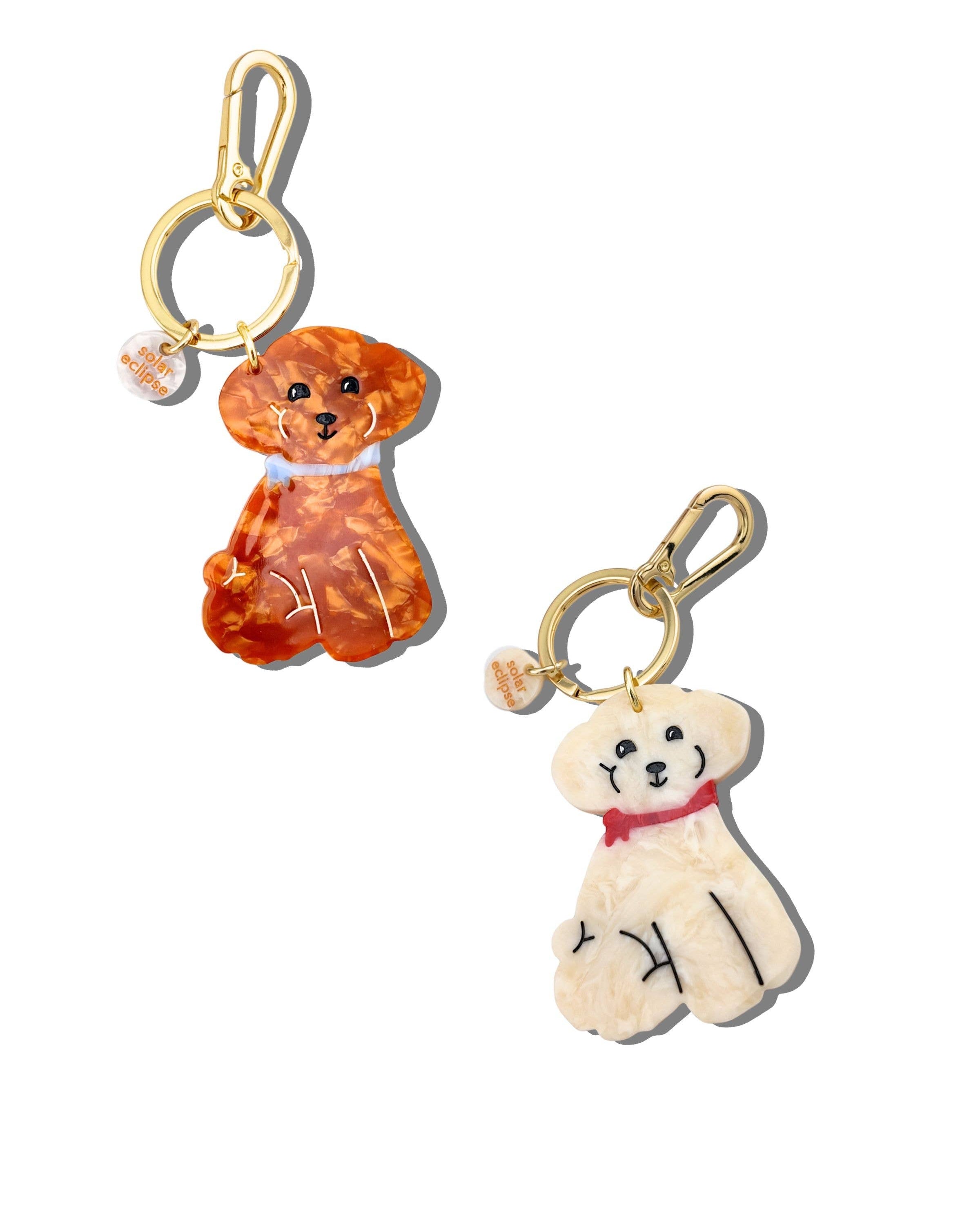 White Hand-painted Doodle Puppy Bag Charm + Keychain | Solar Eclipse | Bag Charm
