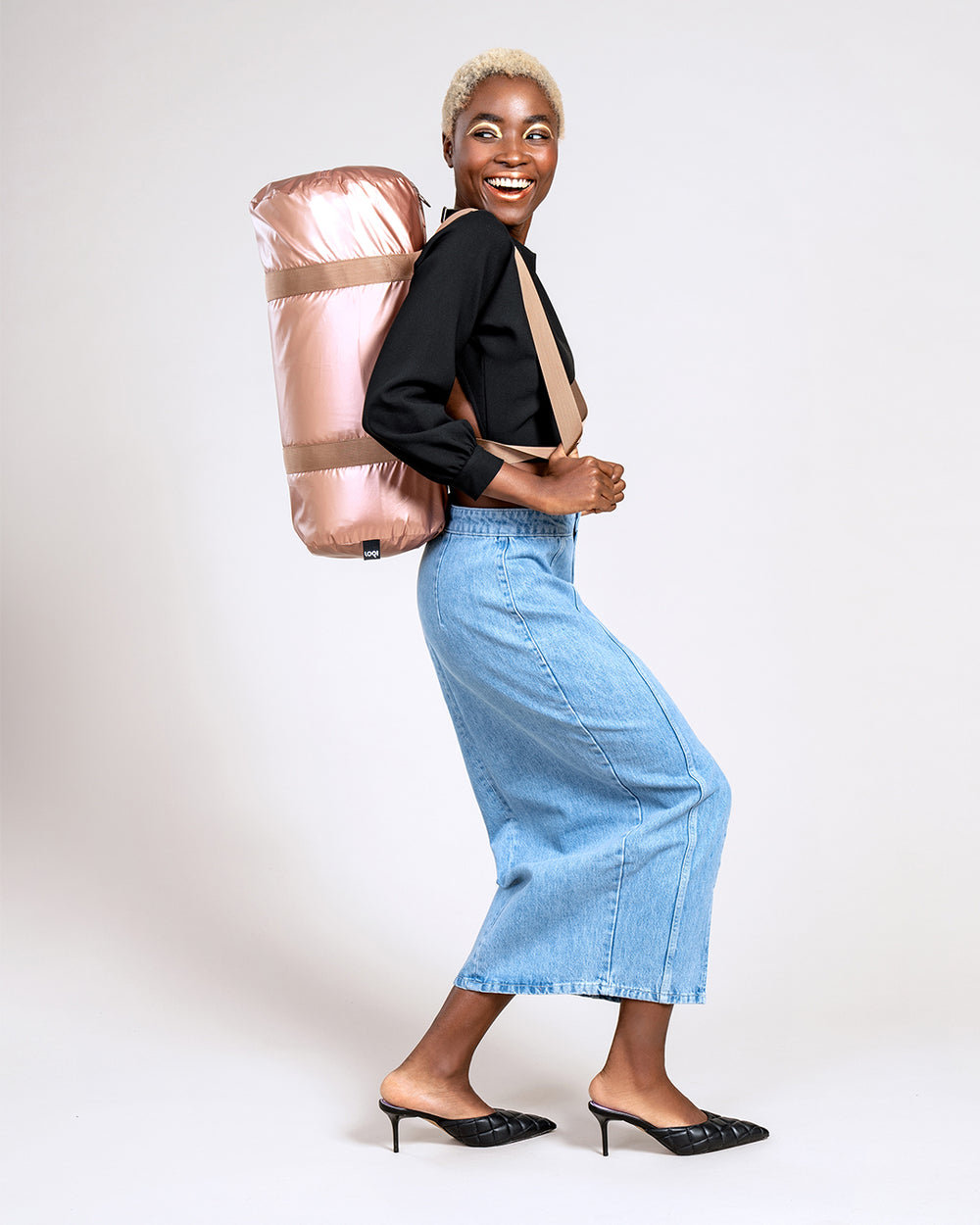LOQI Metallic Matt Rose Gold Weekender Bag