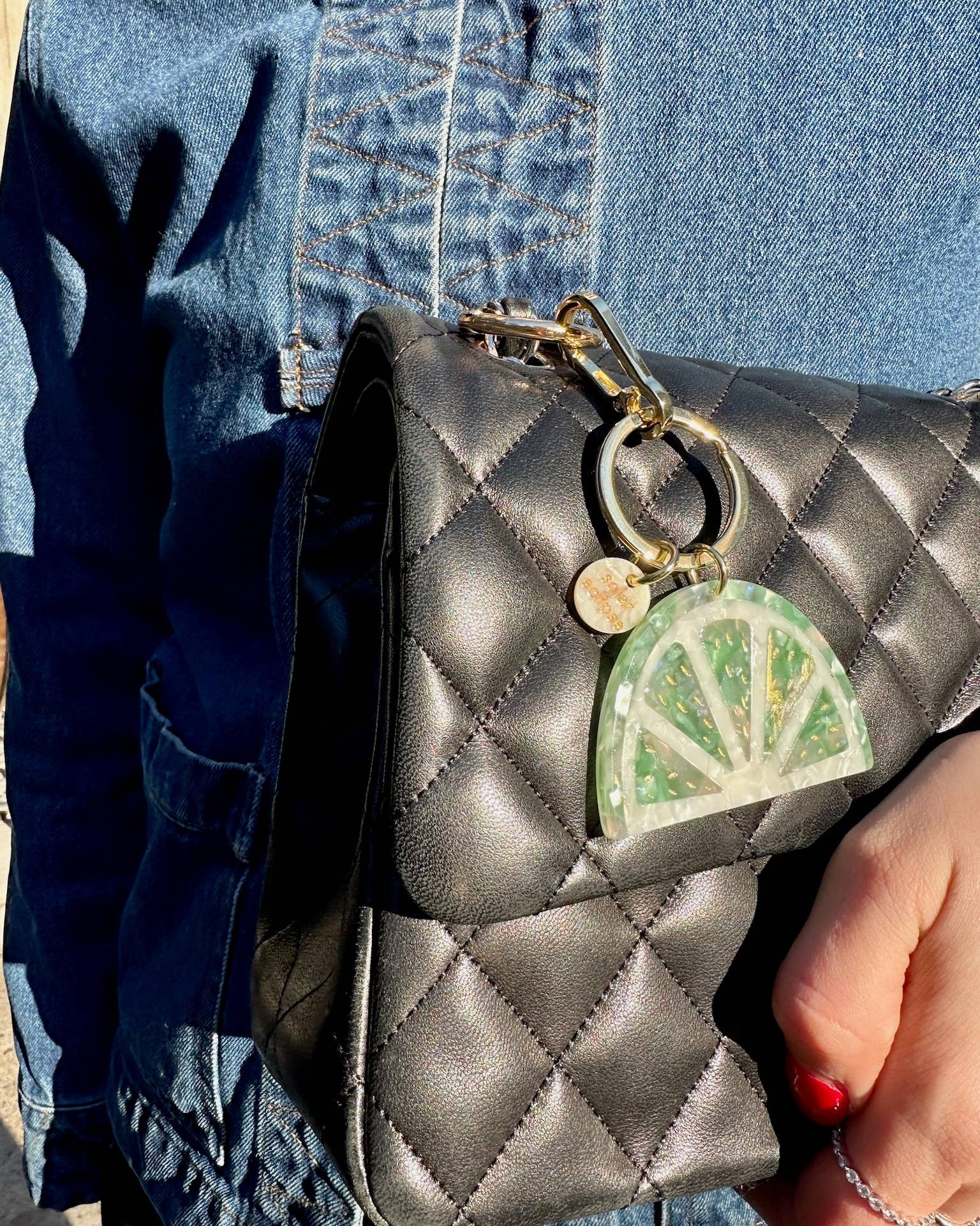 Lemon Hand-painted Citrus Slice Bag Charm + Keychain | Solar Eclipse | Bag Charm