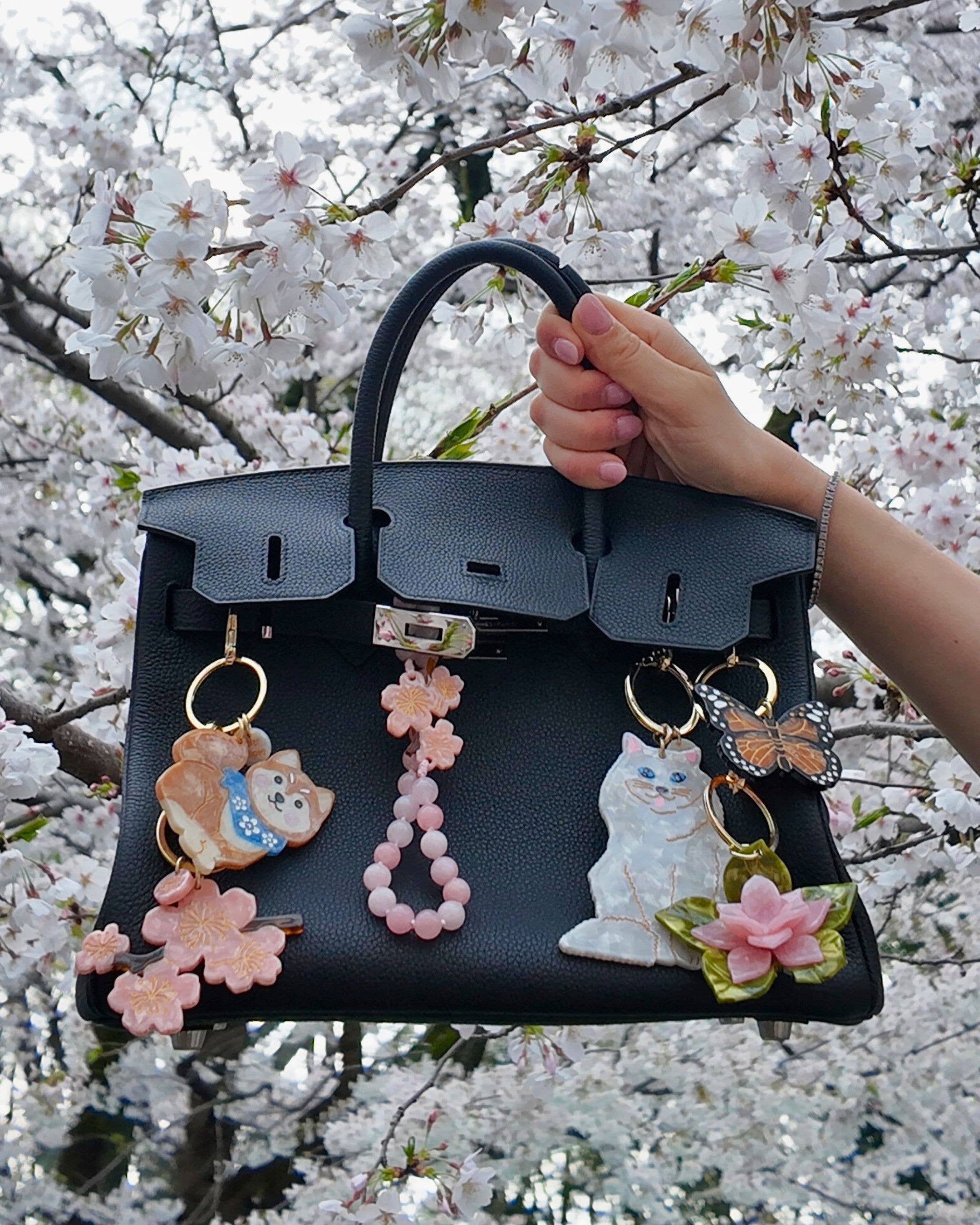 Hand-painted Cherry Blossom Bag Charm & Keychain | Solar Eclipse | Bag Charm