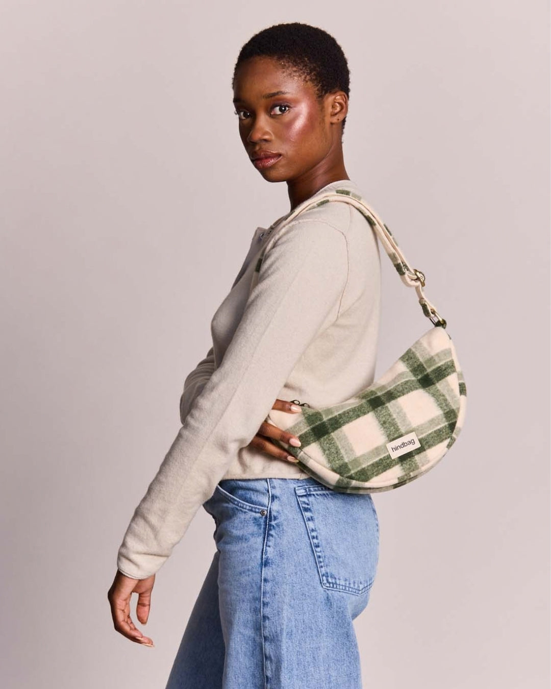 Green Tartan Andrea Crescent Bag hindbag