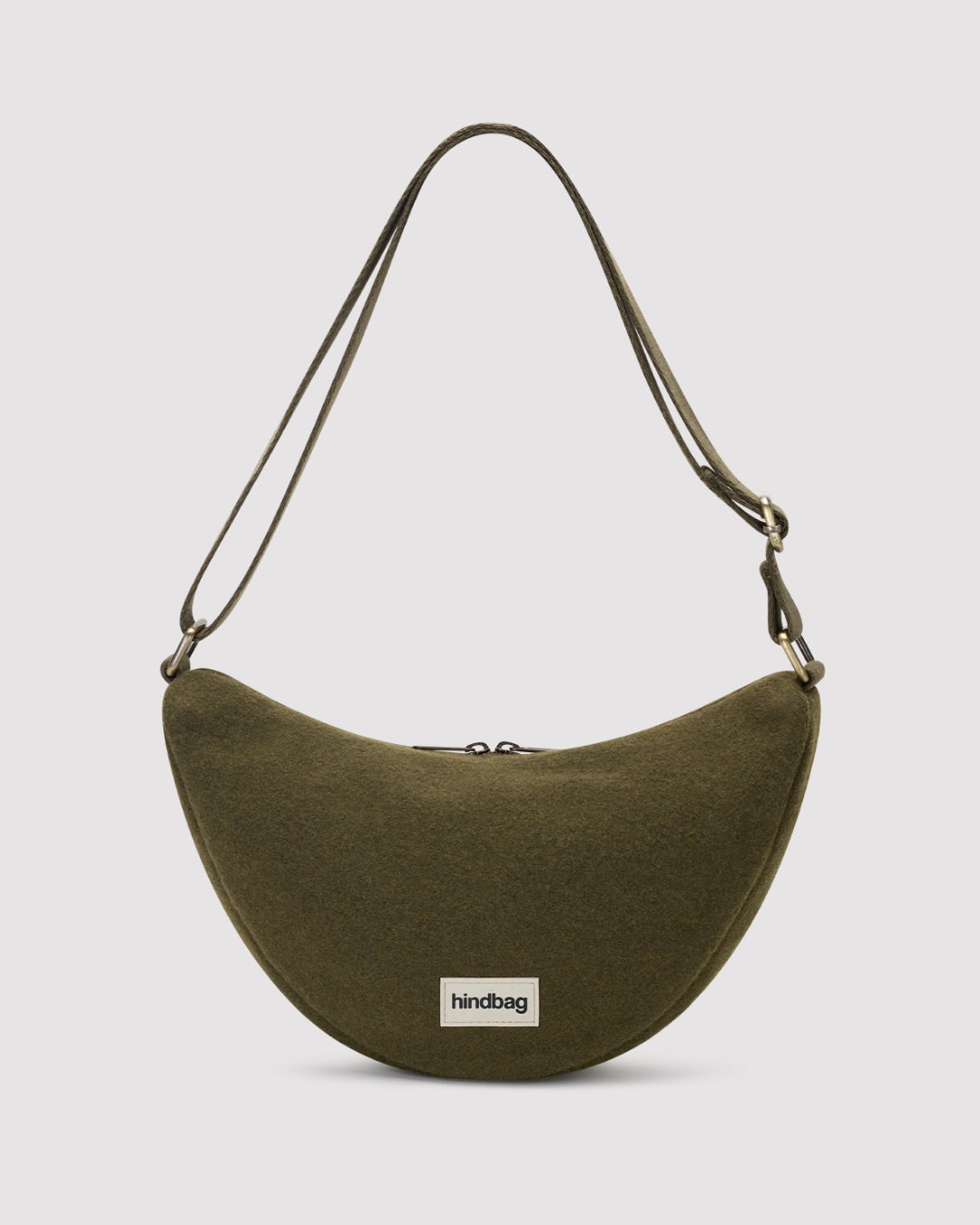 Khaki Wool Effect Andrea Crescent Bag hindbag