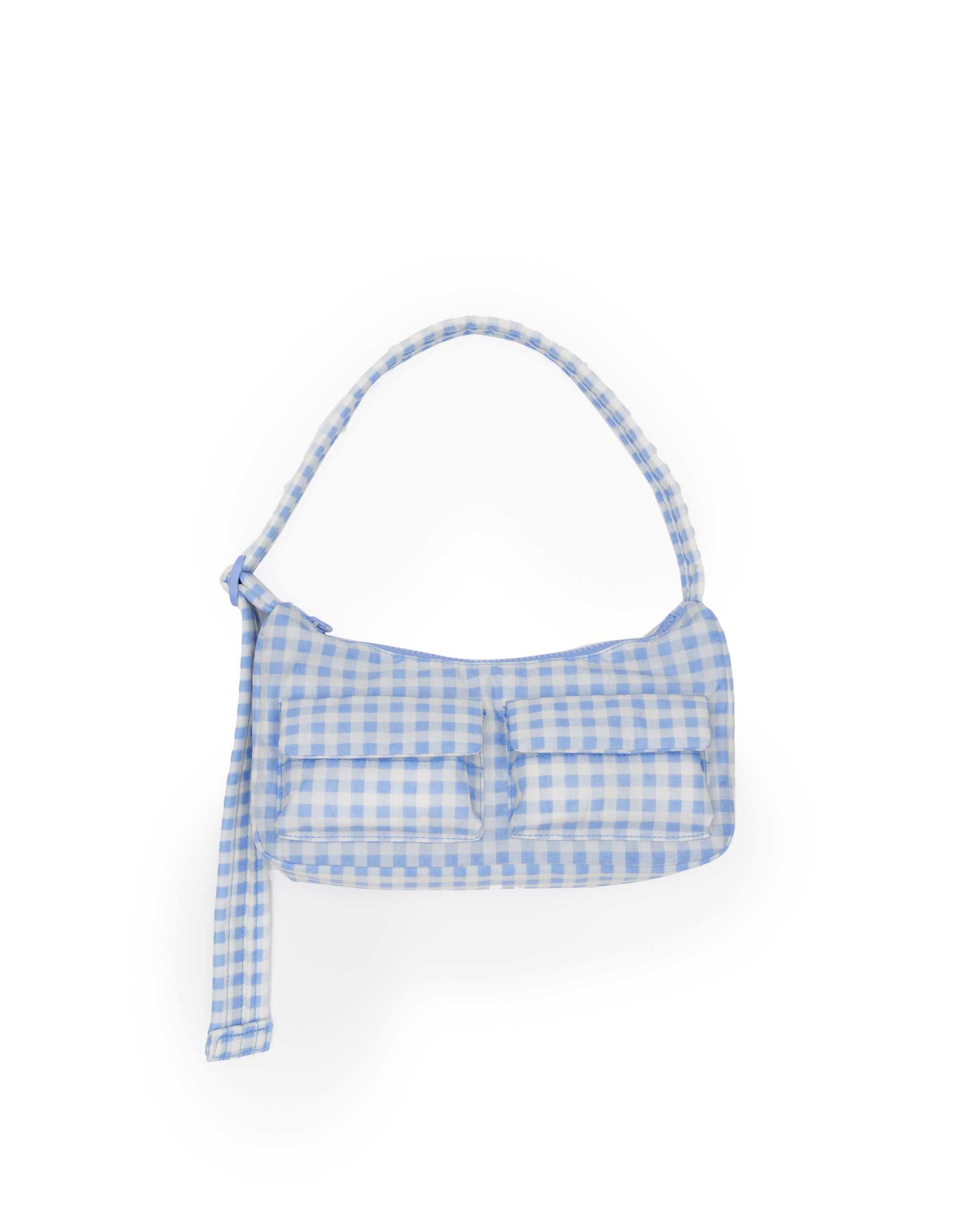 BAGGU Light Blue Gingham Cargo Shoulder Bag