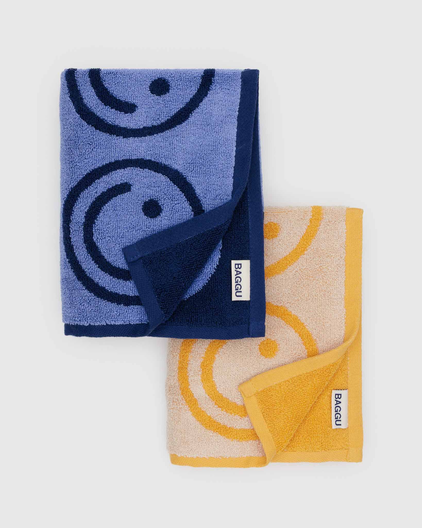 Happy Towels Happy Blue Marigold Mix Hand Towel Set Of Two | BAGGU | Towels