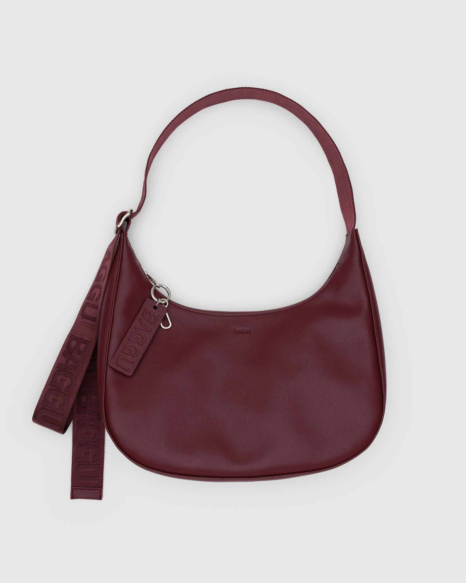 Mahogany Medium Recycled Leather Crescent Bag BAGGU