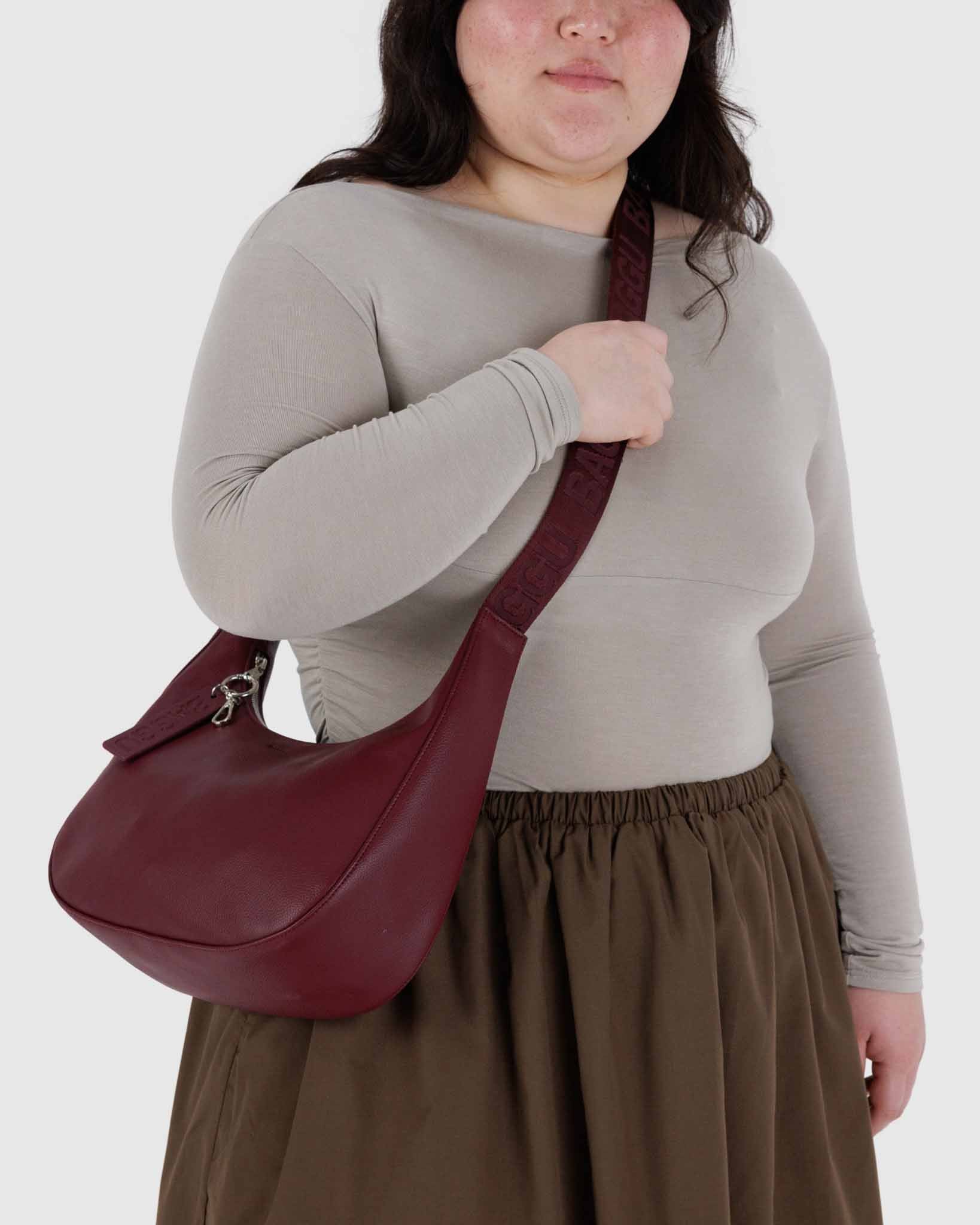 Mahogany Medium Recycled Leather Crescent Bag BAGGU