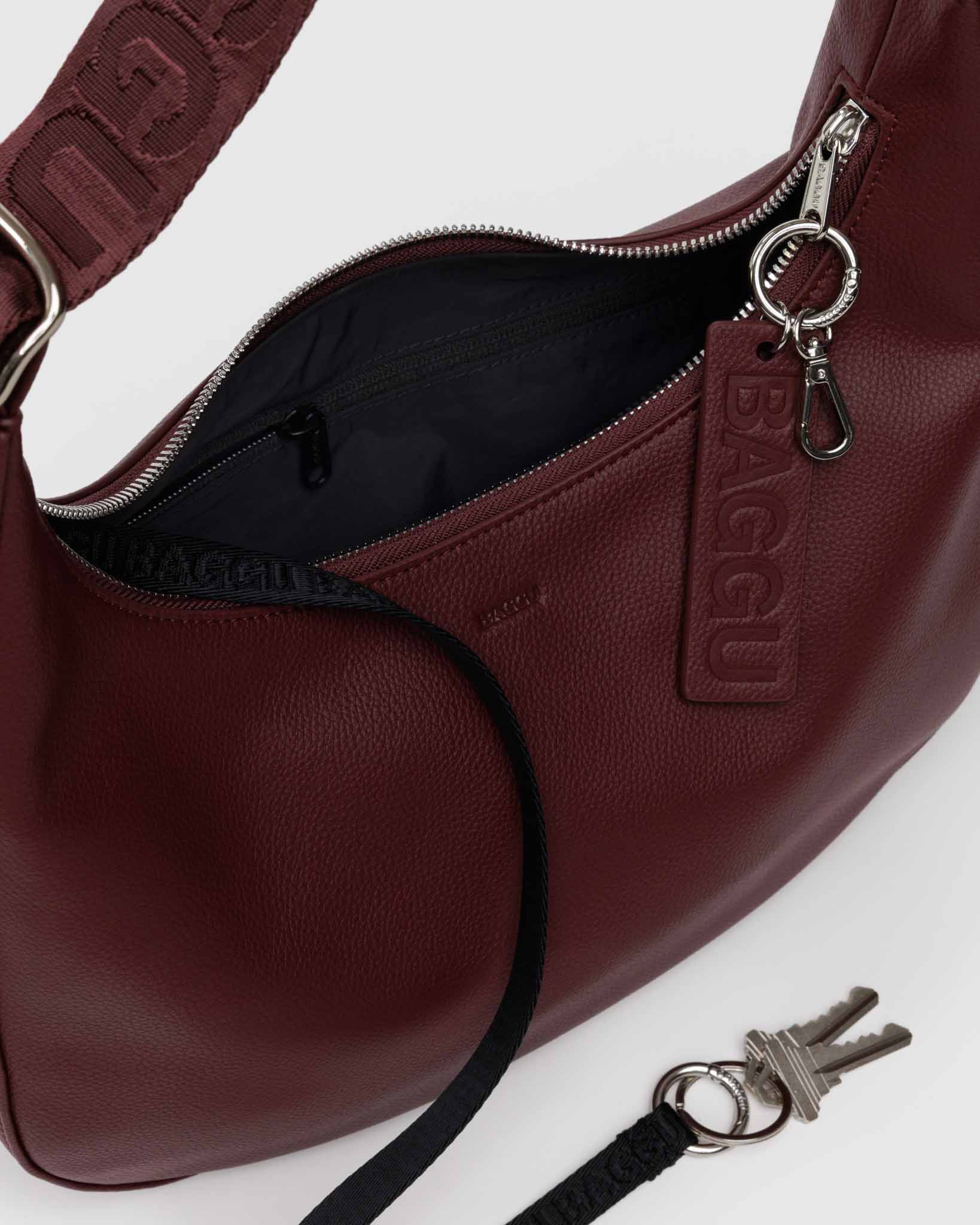 Mahogany Medium Recycled Leather Crescent Bag BAGGU