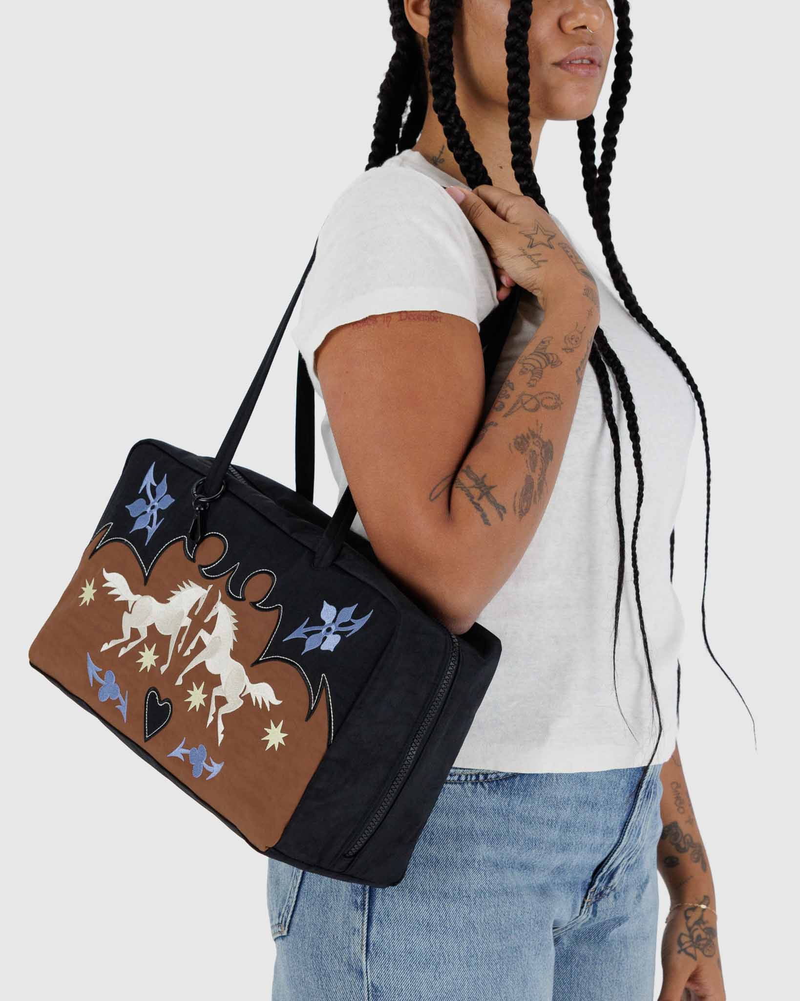 Western Appliqué Medium Nylon Bowler Bag | BAGGU | Shoulder Bag
