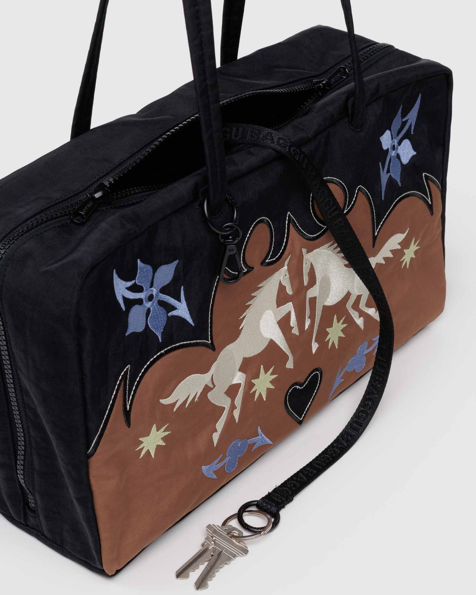 Western Appliqué Medium Nylon Bowler Bag | BAGGU | Shoulder Bag