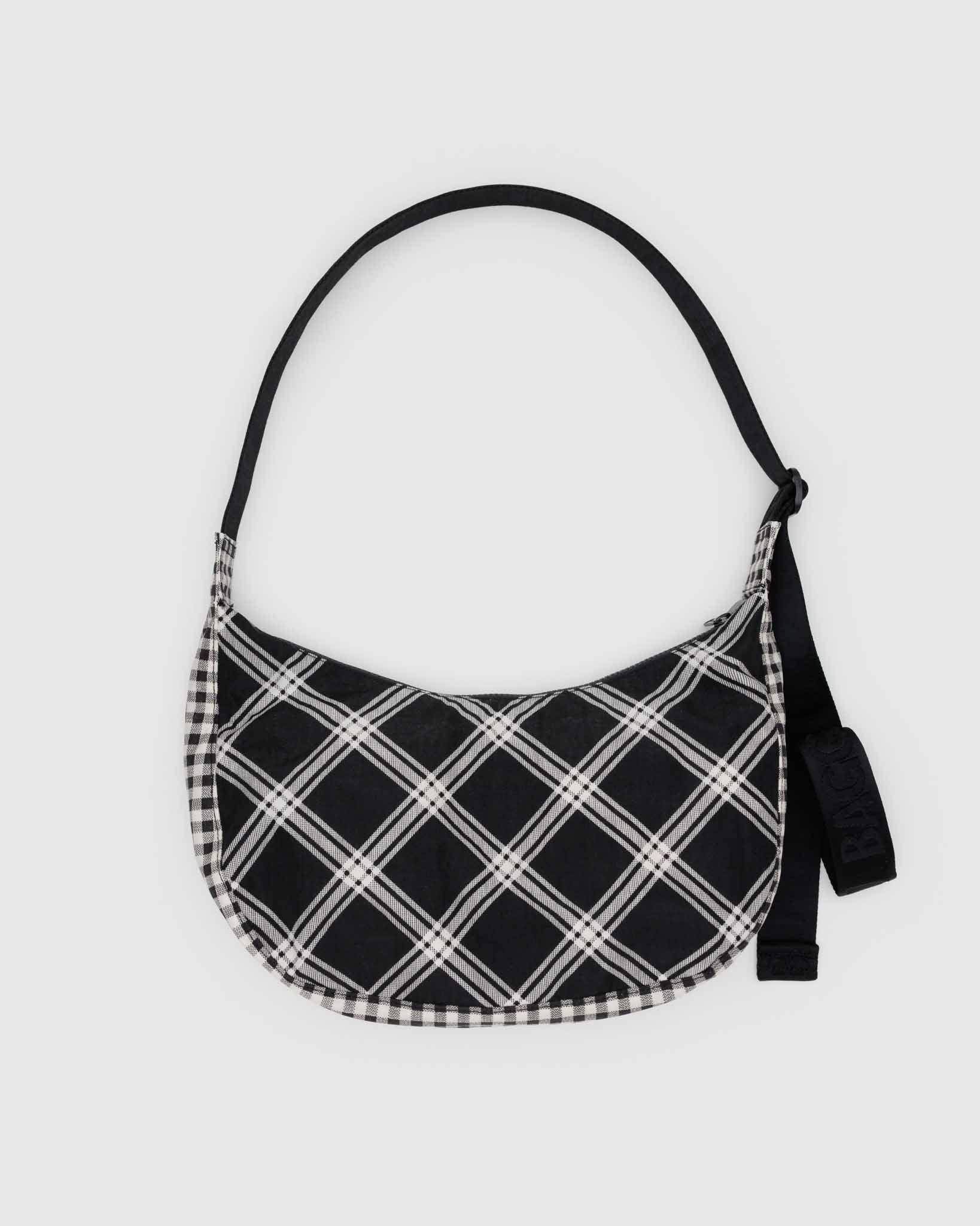 BAGGU Mixed Plaid medium nylon crescent bag | BAGGU | Crossbody Bag