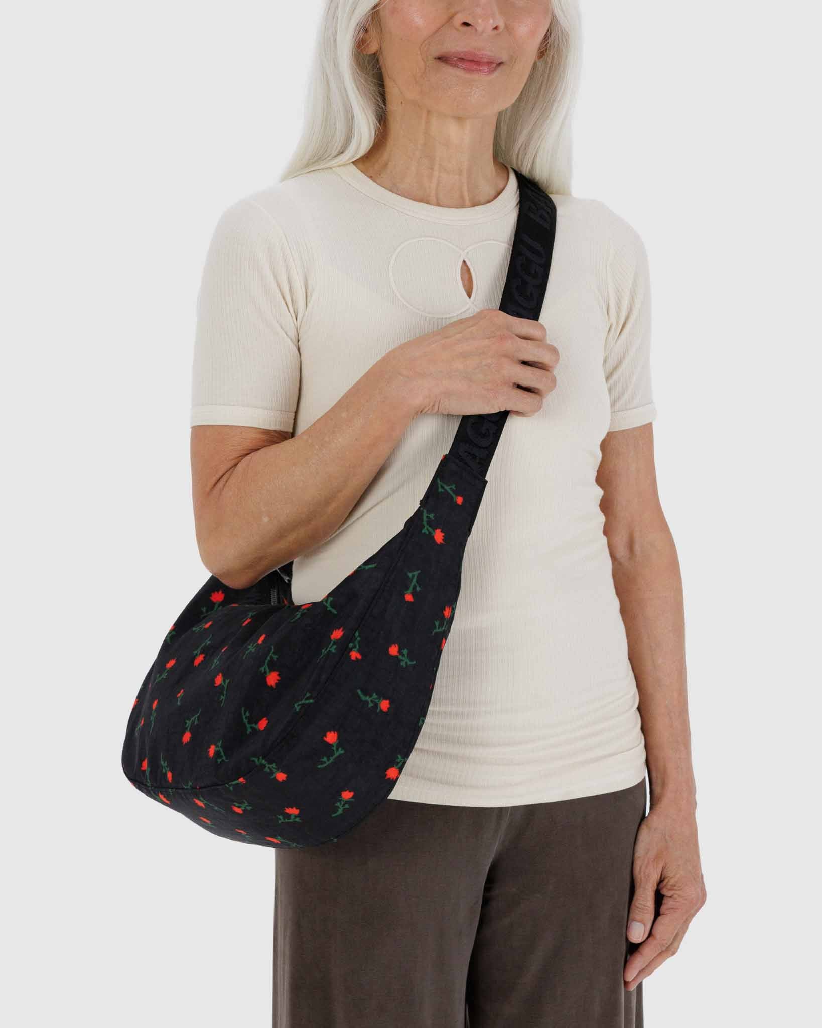 BAGGU Painted Wildflower medium nylon crescent bag | BAGGU | Crossbody Bag