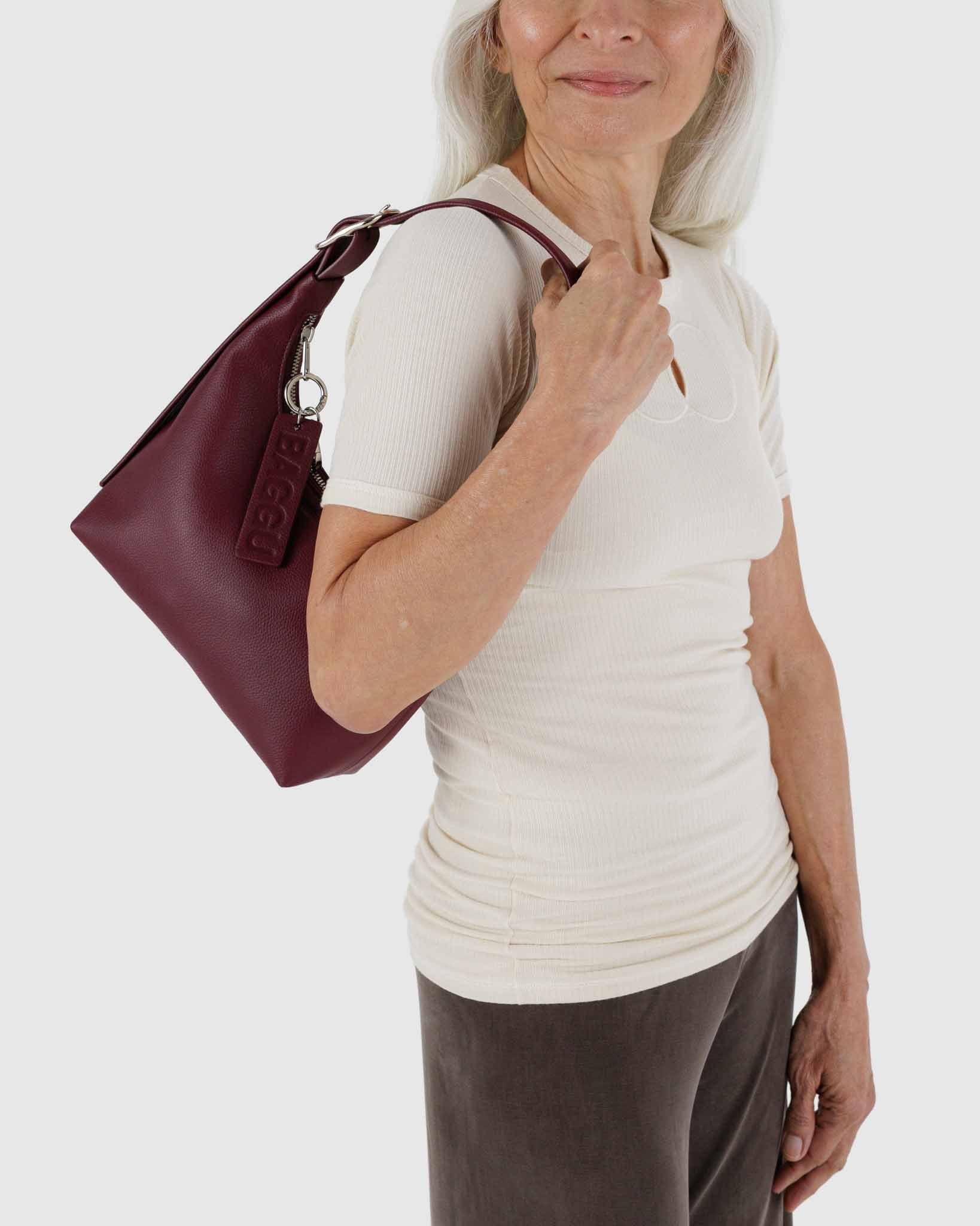 Mahogany mini recycled leather shoulder bag