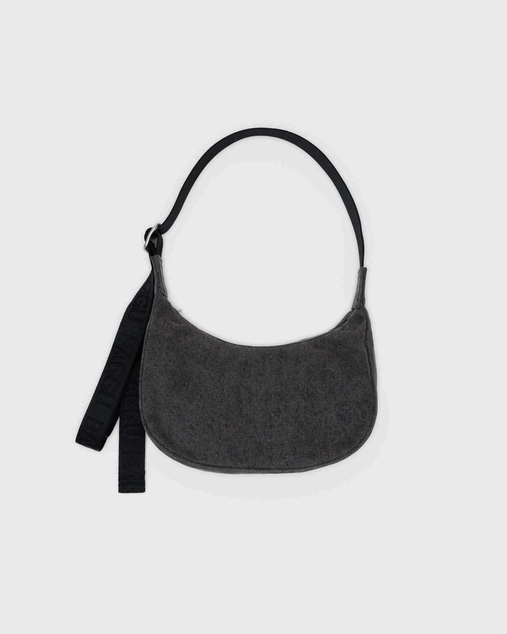 Washed Black Denim Small Crescent Bag