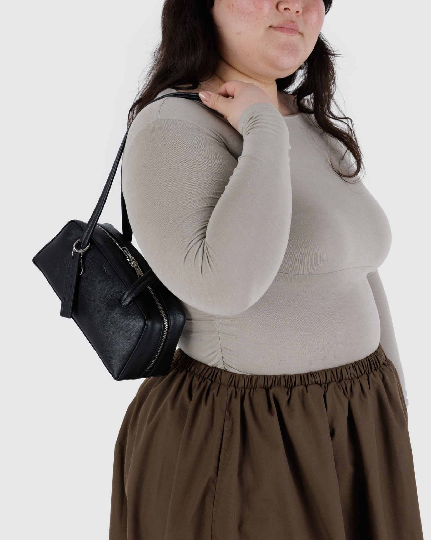 Black Small Recycled Leather Bowler Bag