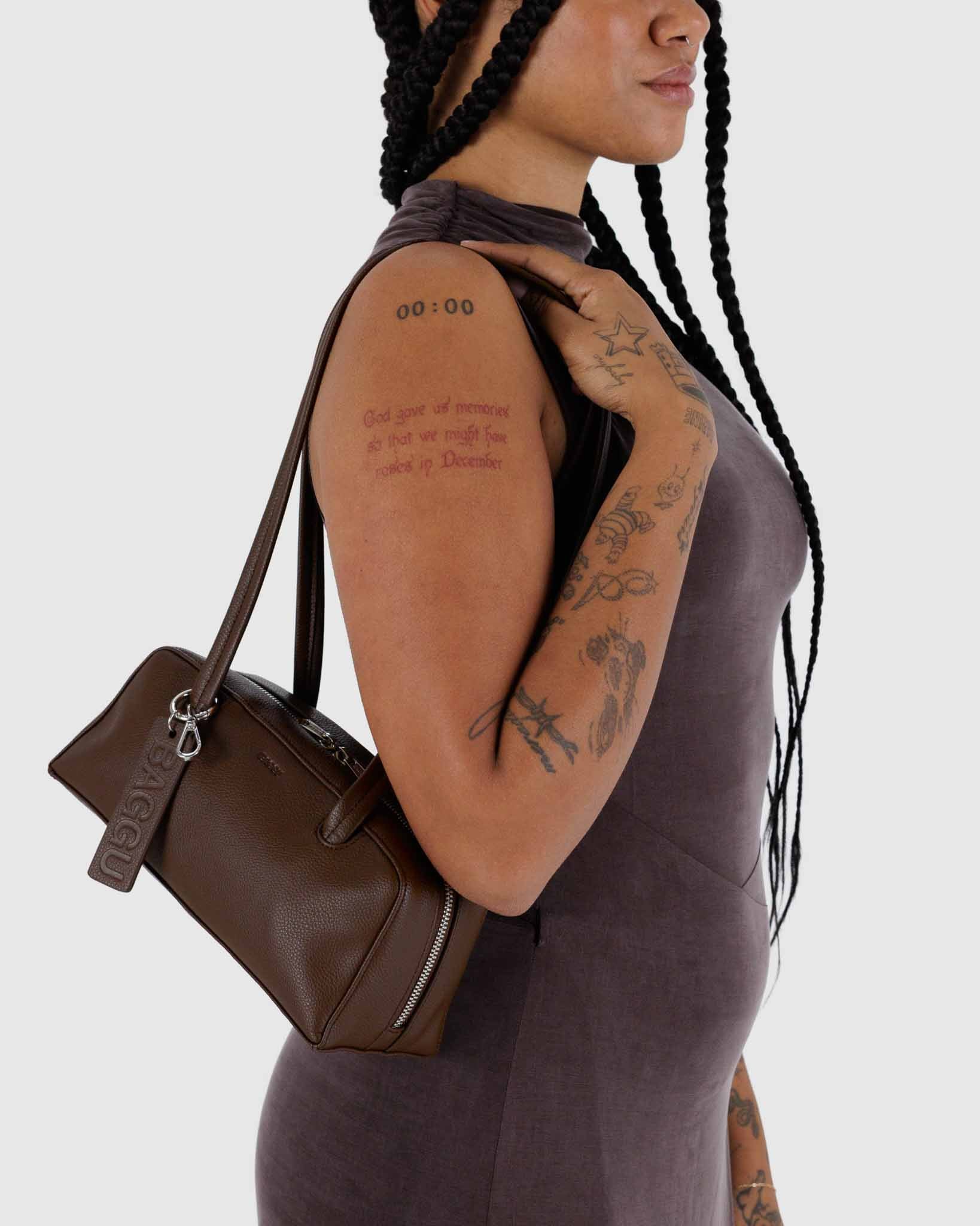 Brown Small Recycled Leather Bowler Bag