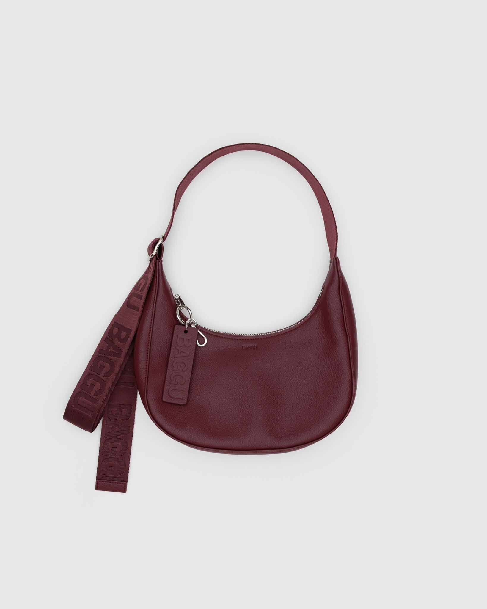 Mahogany Small Recycled Leather Crescent Bag
