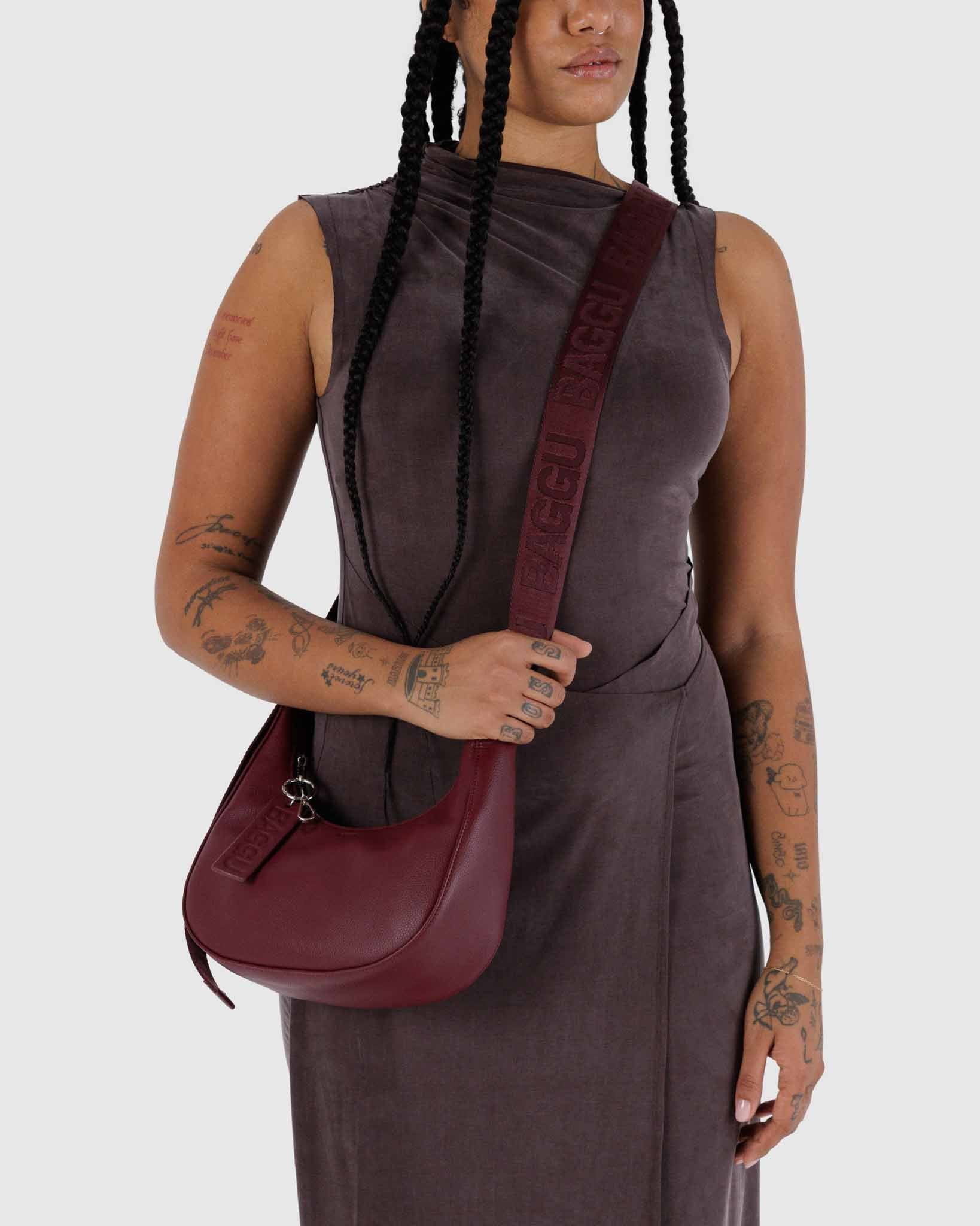 Mahogany Small Recycled Leather Crescent Bag