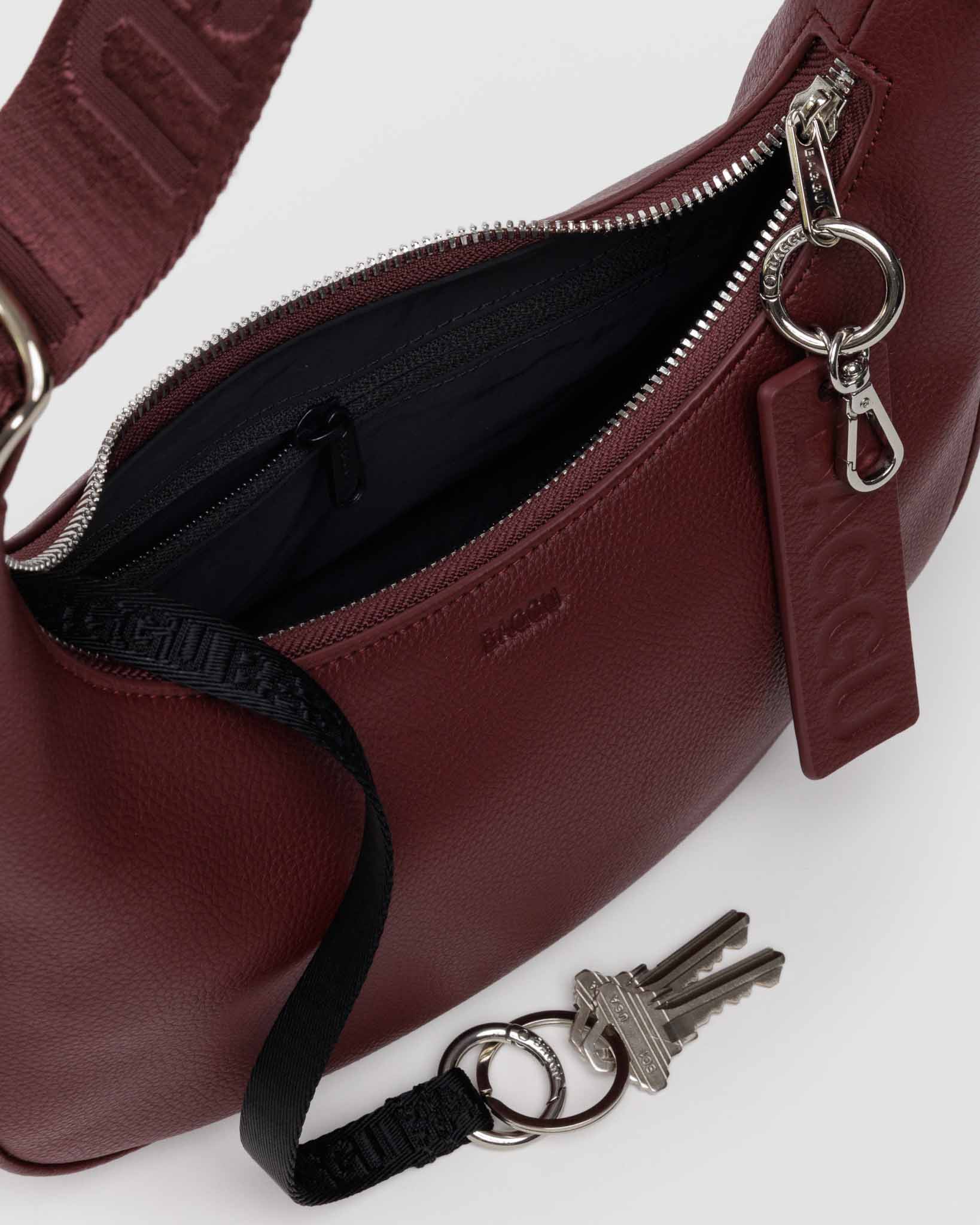 Mahogany Small Recycled Leather Crescent Bag
