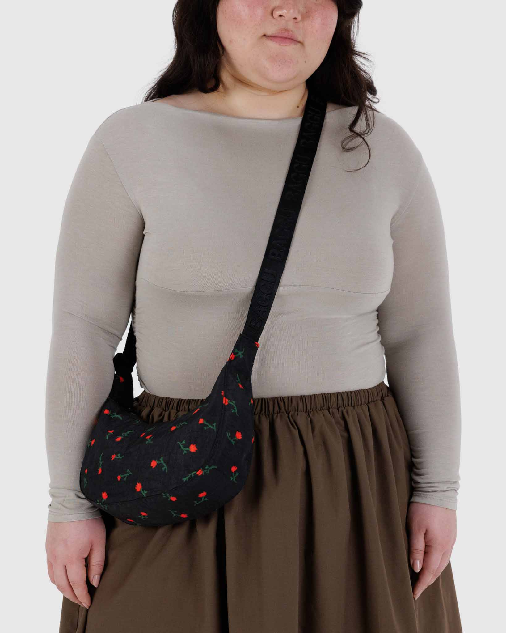 Painted Wildflower Small Nylon Crescent Bag