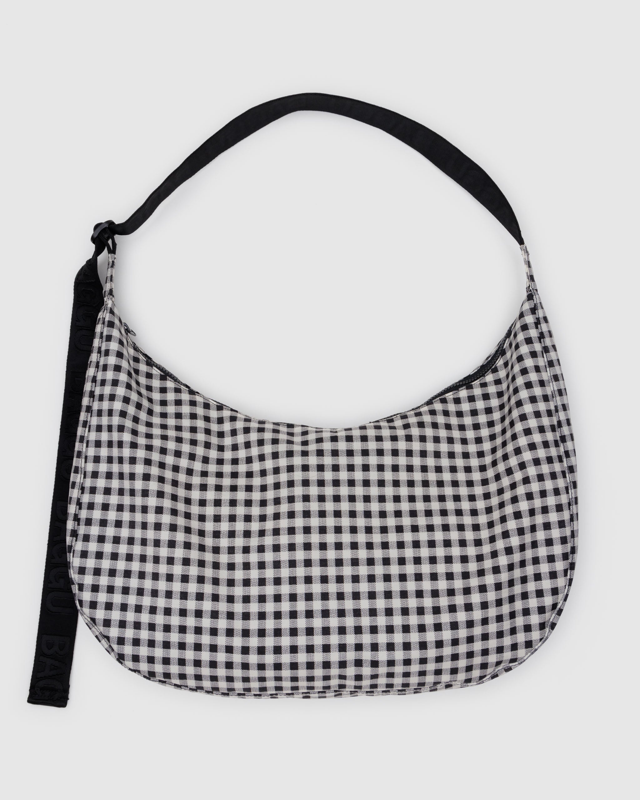 Black & White Gingham Large Nylon Crescent Bag