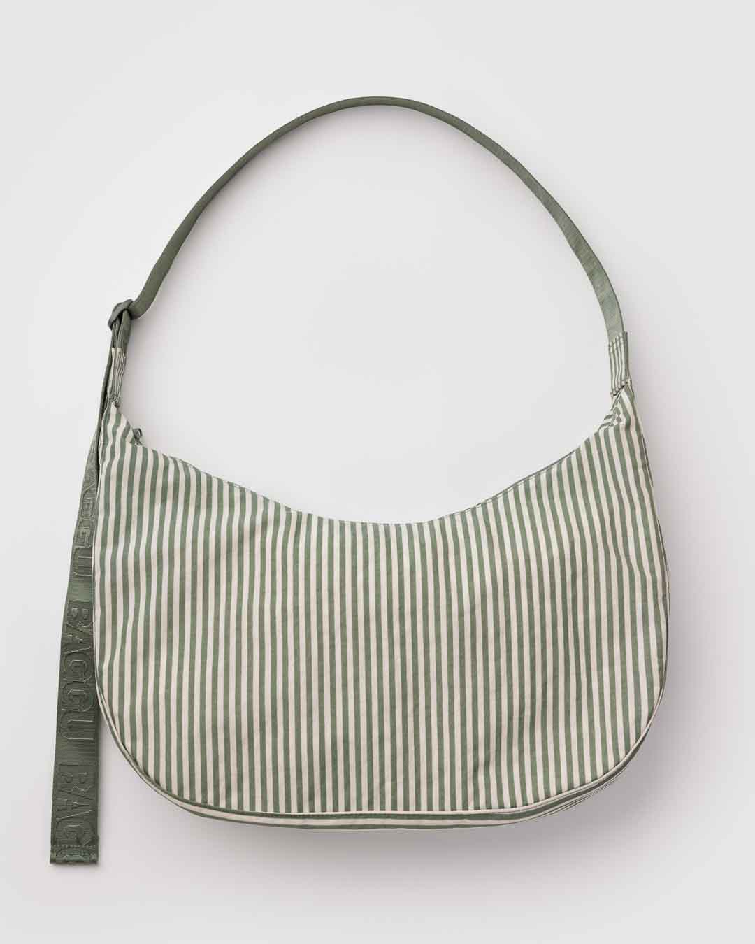 Sage Stripe Large Nylon Crescent Bag