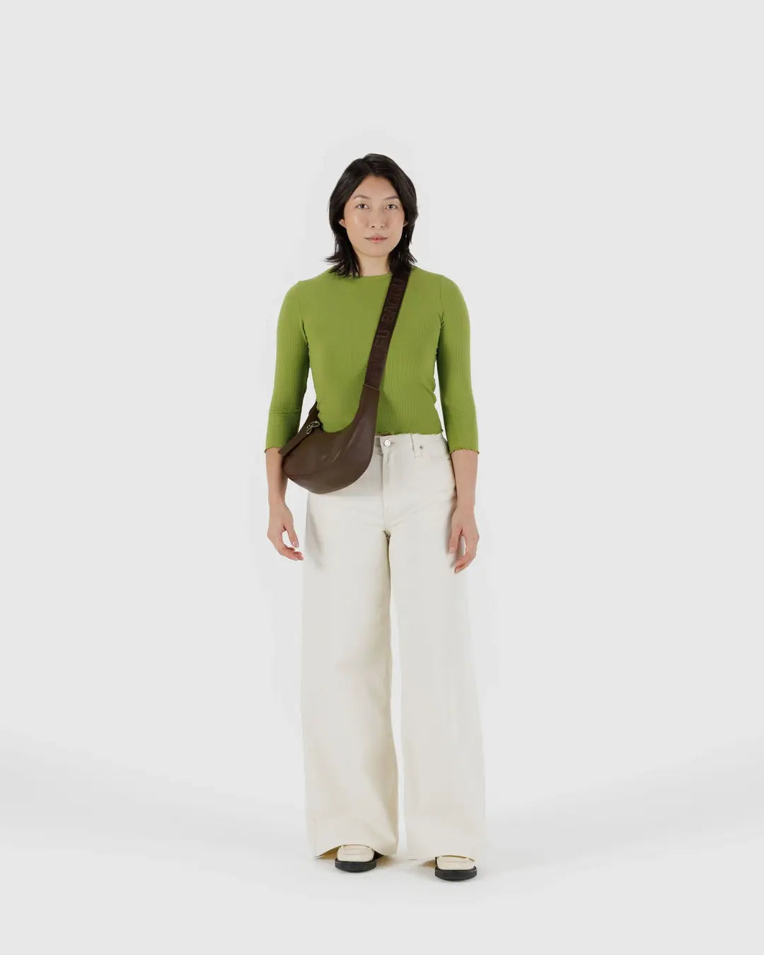 Brown small recycled leather crescent bag