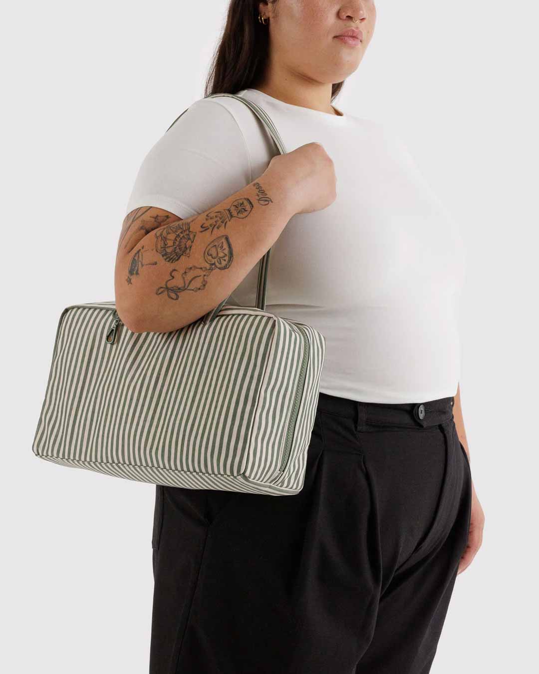 Sage Stripe Medium Nylon Bowler Bag