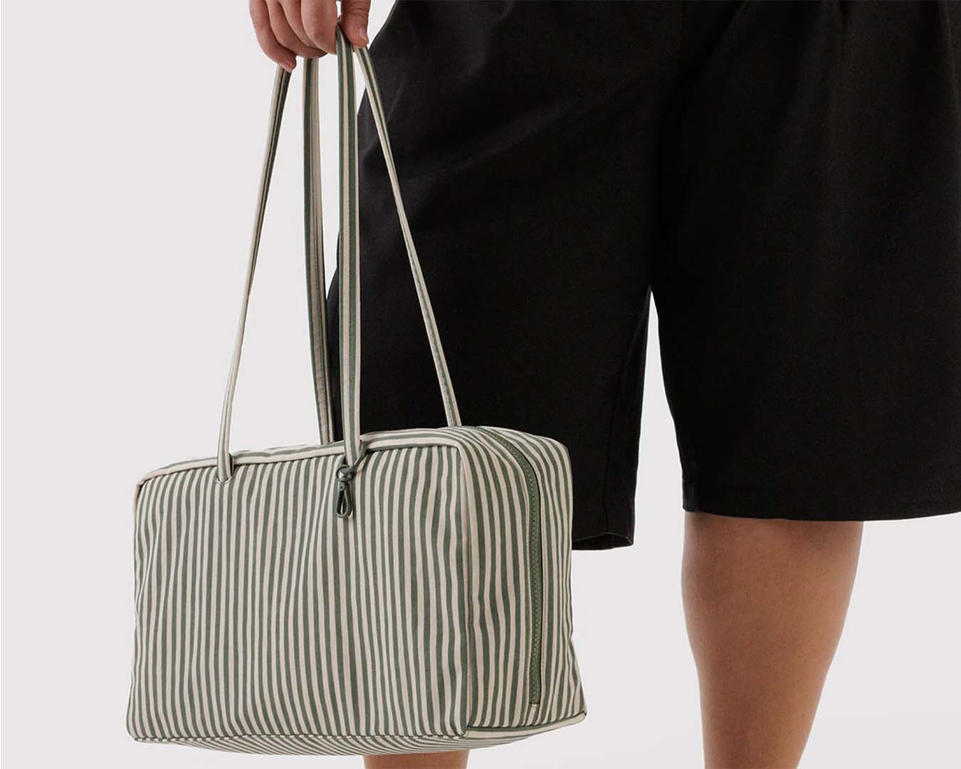 Sage Stripe Medium Nylon Bowler Bag