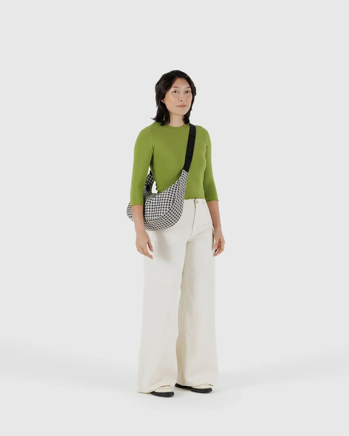 Black & White Gingham Medium Nylon Crescent Bag | BAGGU | Crossbody Bag