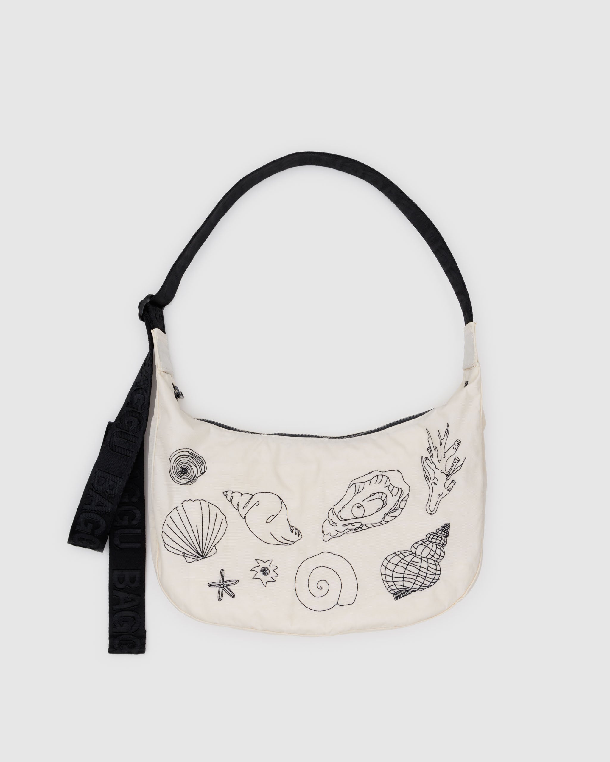 Embroidered Shells Medium Nylon Crescent Bag | BAGGU | Crossbody Bag