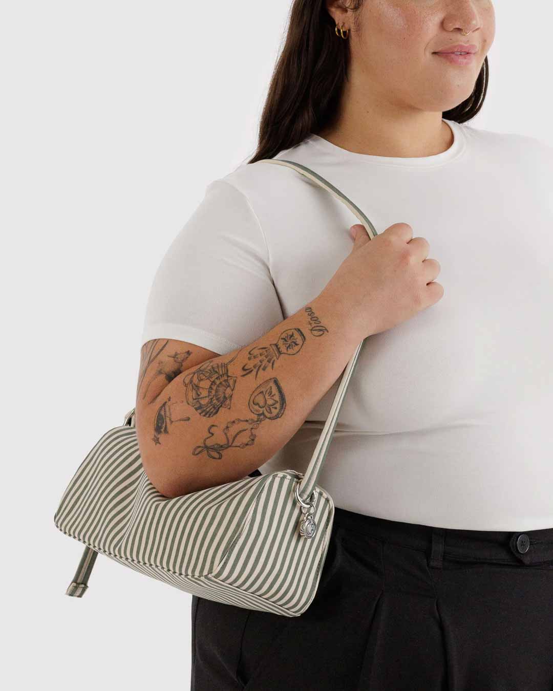 Sage Stripe Nylon Loaf Bag BAGGU