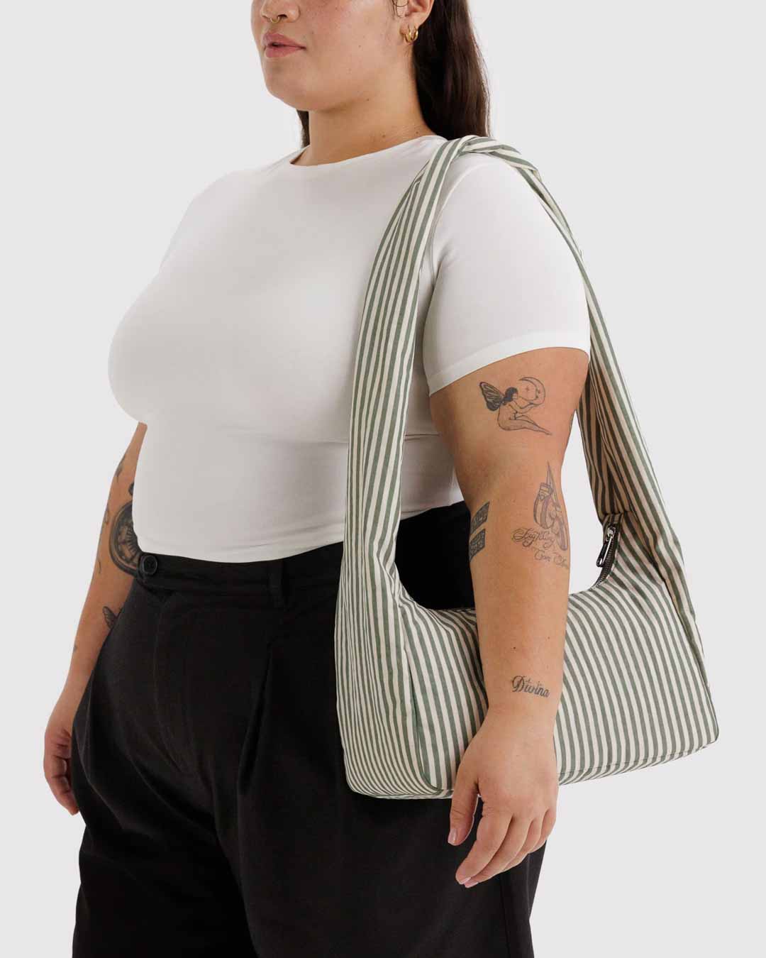 Sage Stripe Nylon Meringue Bag BAGGU