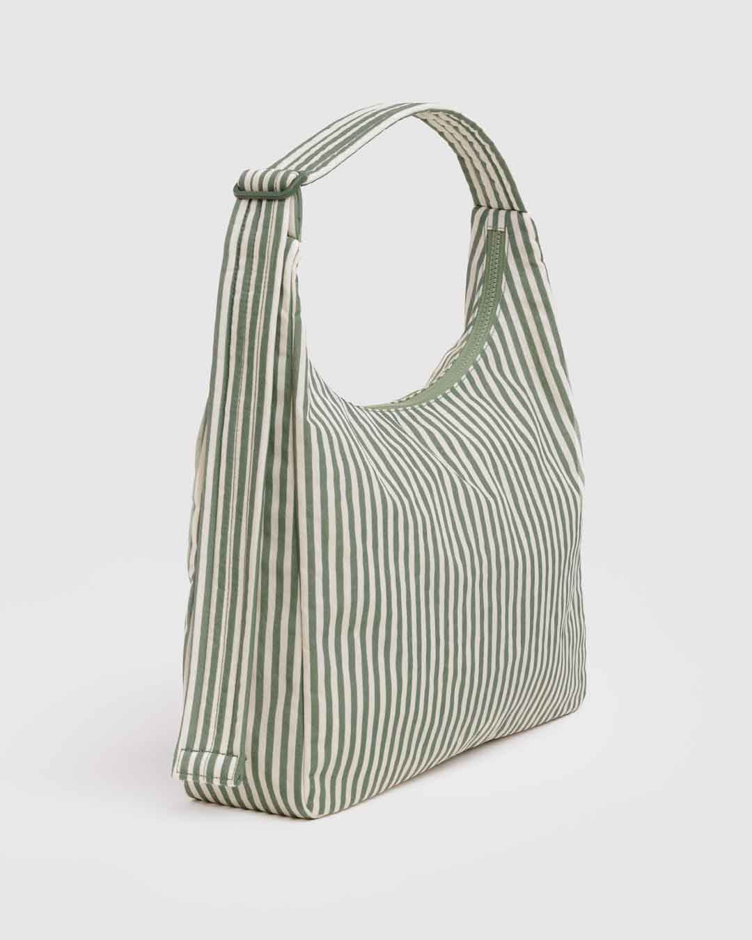 Sage Stripe Nylon Shoulder Bag