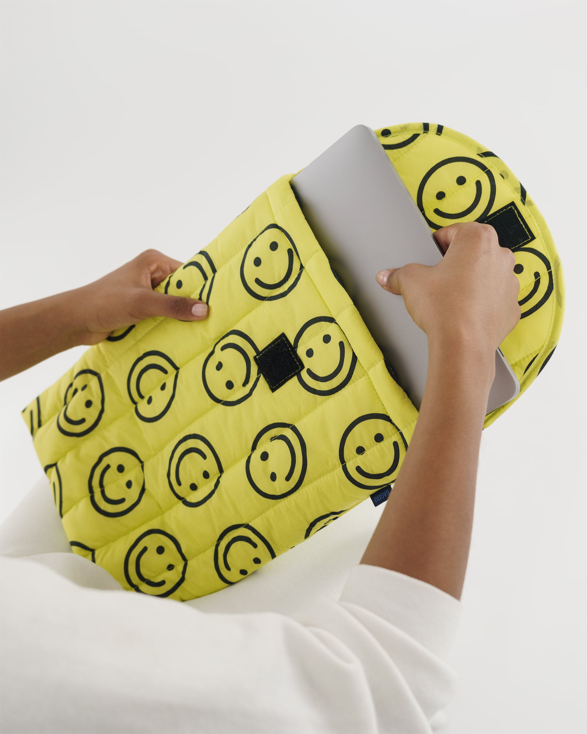Yellow Happy 16" Puffy Laptop Sleeve | Laptop Sleeve