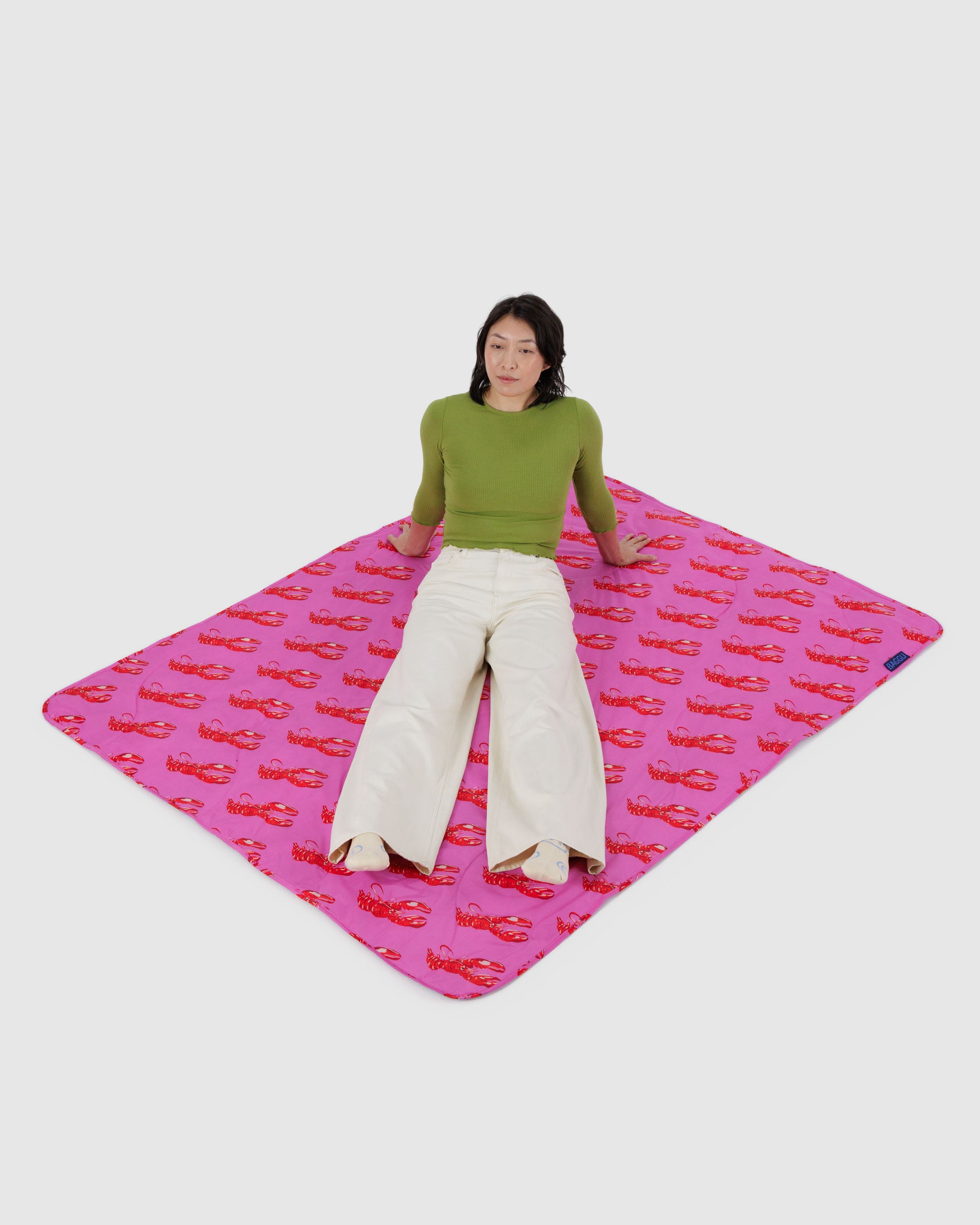 Pink Lobster Puffy Picnic Blanket