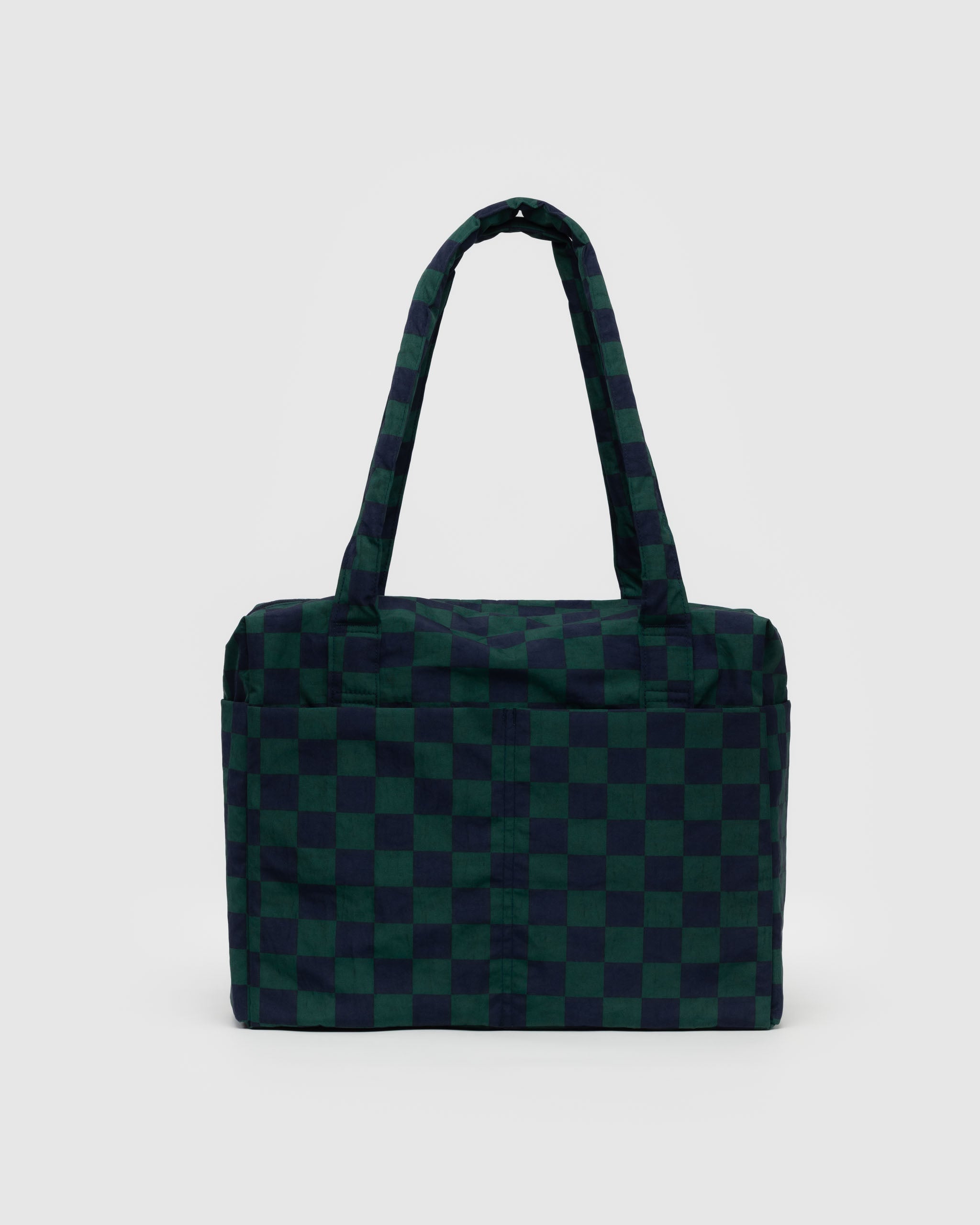 Baggu small Cloud Carry-On in Navy Green Check, made from recycled materials
