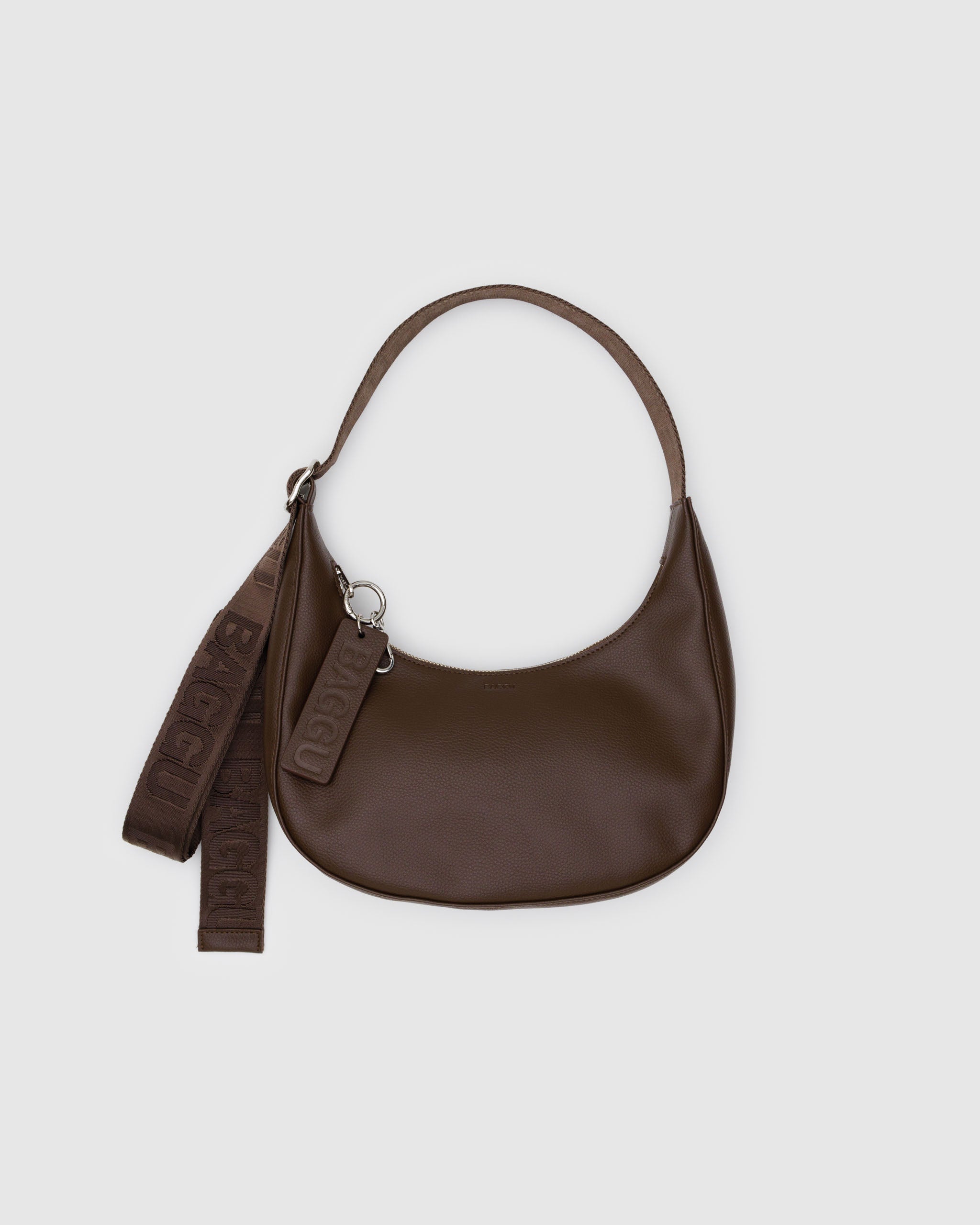 Brown small recycled leather crescent bag | BAGGU | Shoulder + Crossbody Bag