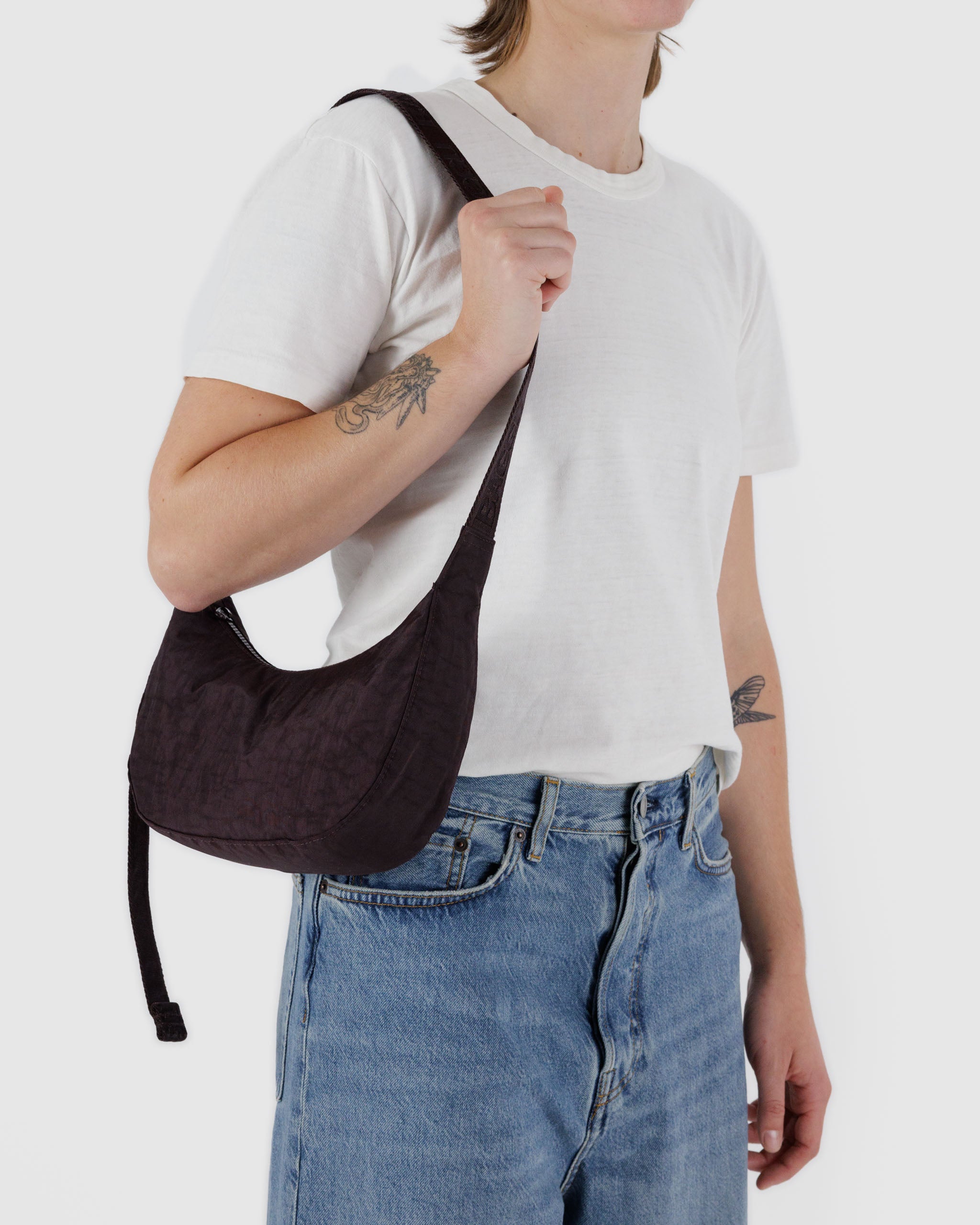 Chocolate Plum Small Nylon Crescent Bag | BAGGU | Crossbody Bag