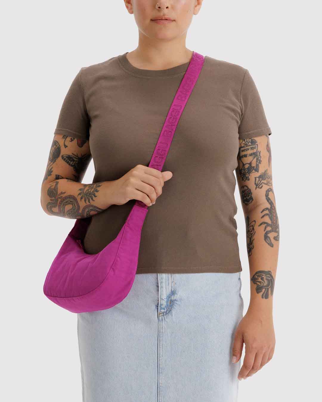Deep Fuchsia Small Nylon Crescent Bag
