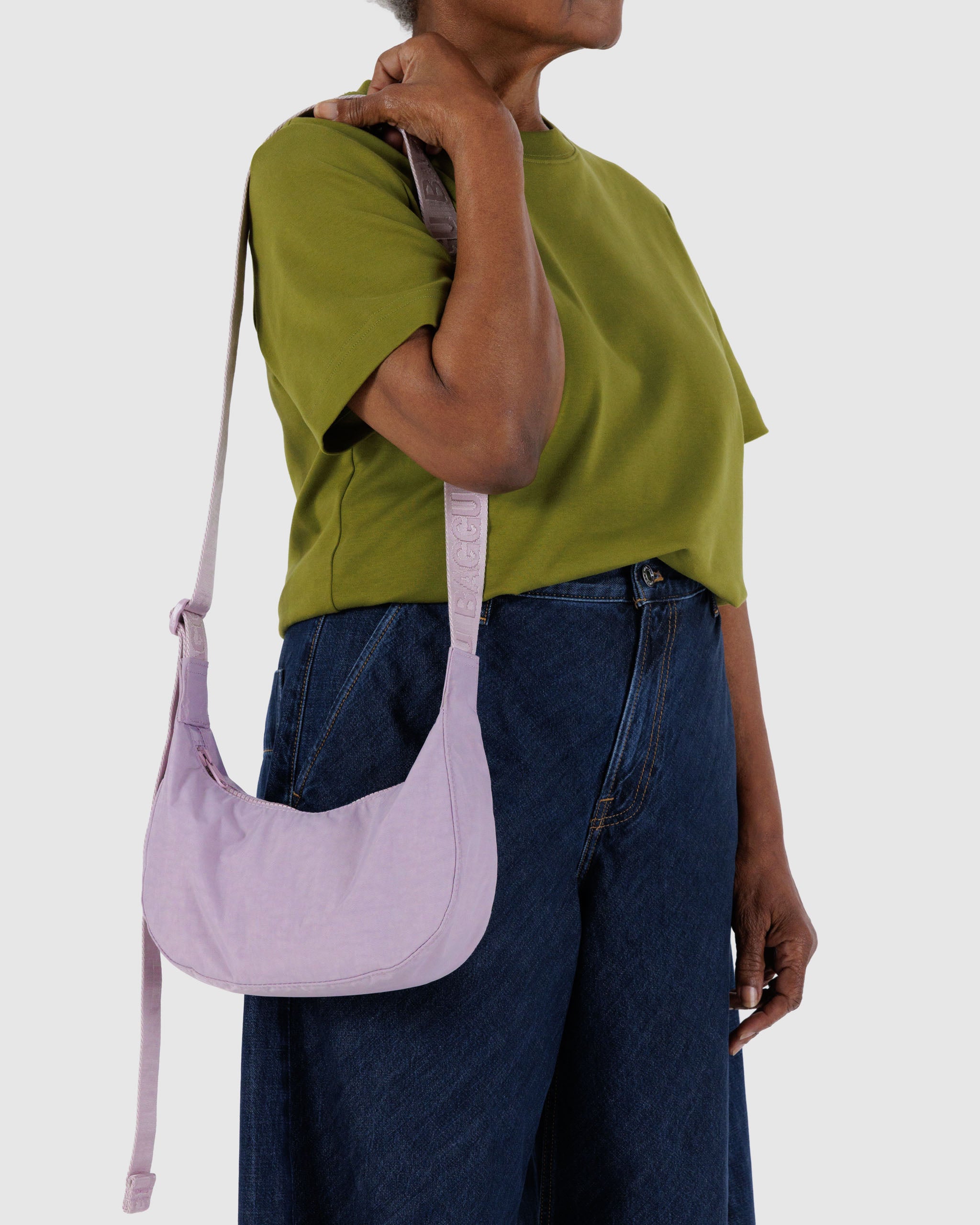 Dusty Pink Small Nylon Crescent Bag | BAGGU | Crossbody Bag
