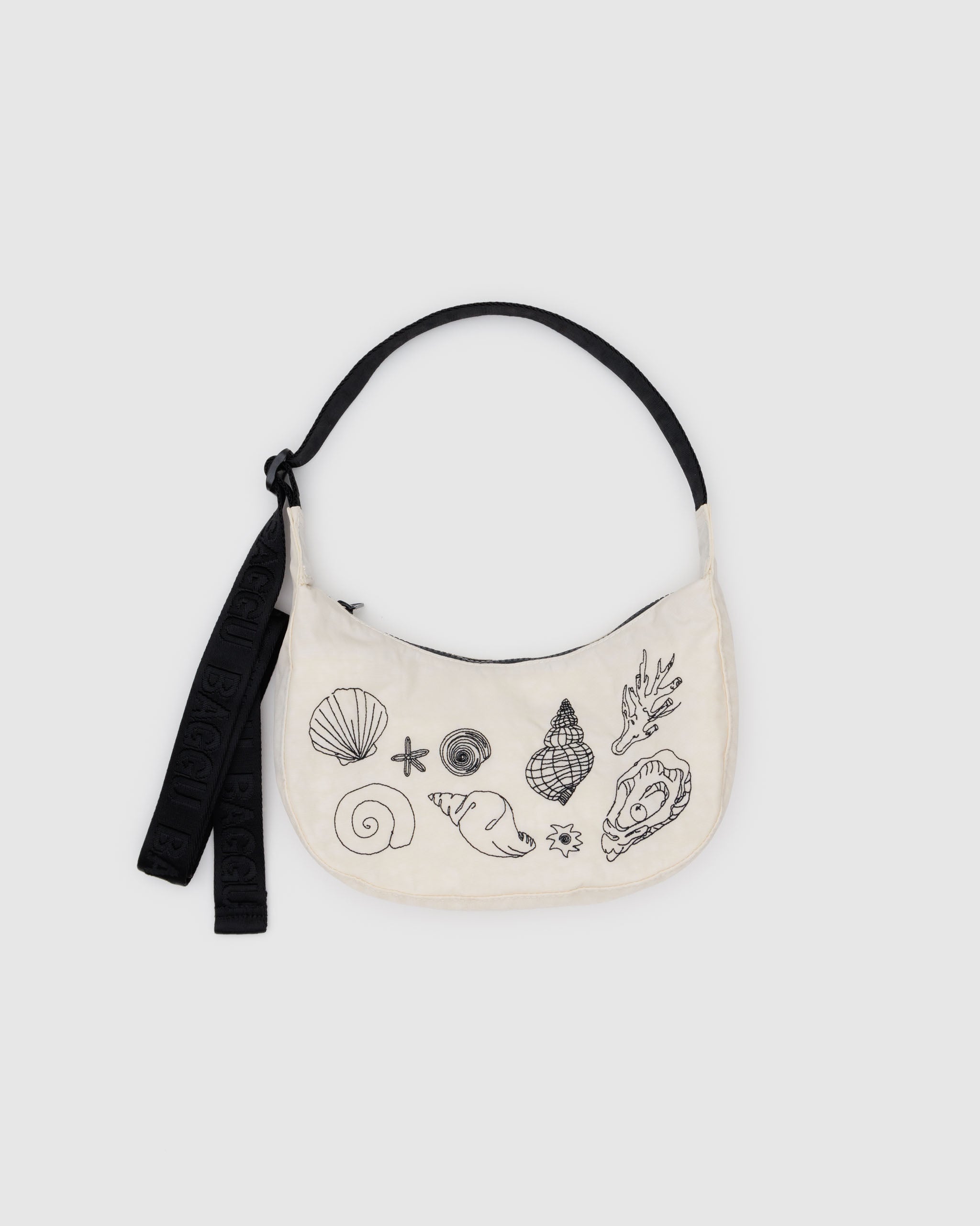 Embroidered Shells Small Nylon Crescent Bag