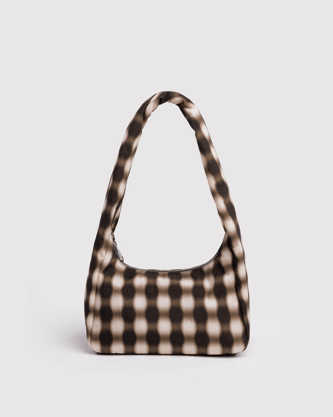 Blurred Gingham Brown Small Nylon Meringue Bag