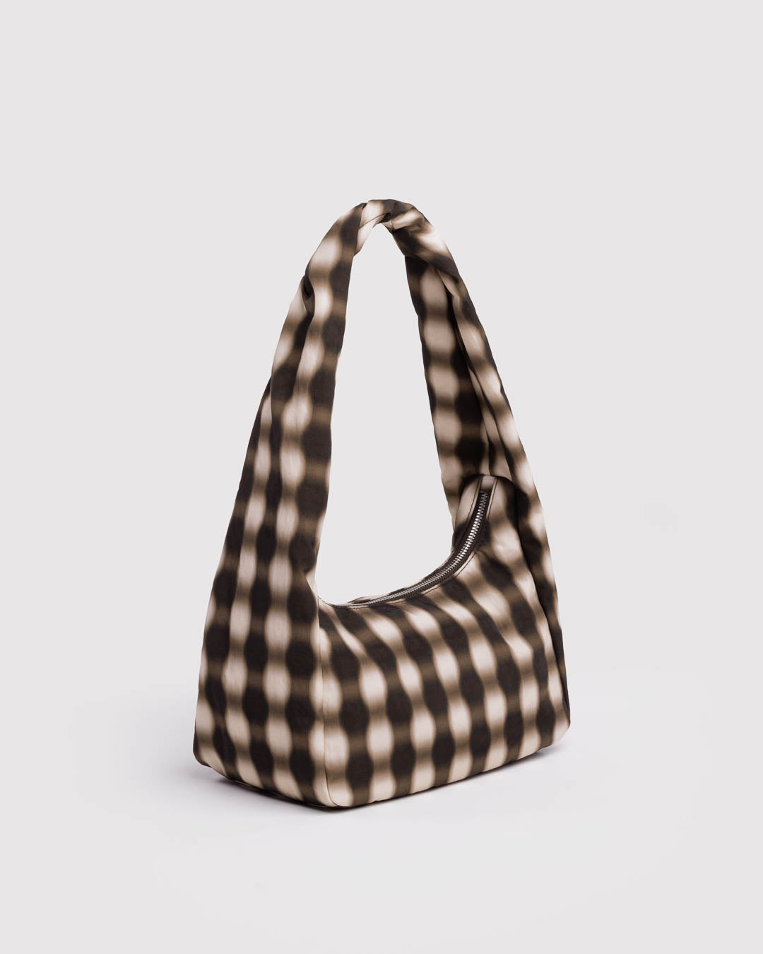Blurred Gingham Brown Small Nylon Meringue Bag