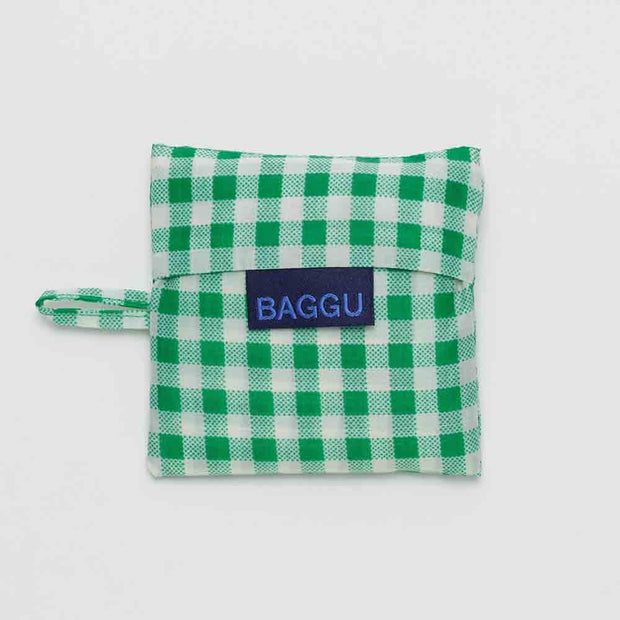 A Green Gingham Baby Baggu in pouch