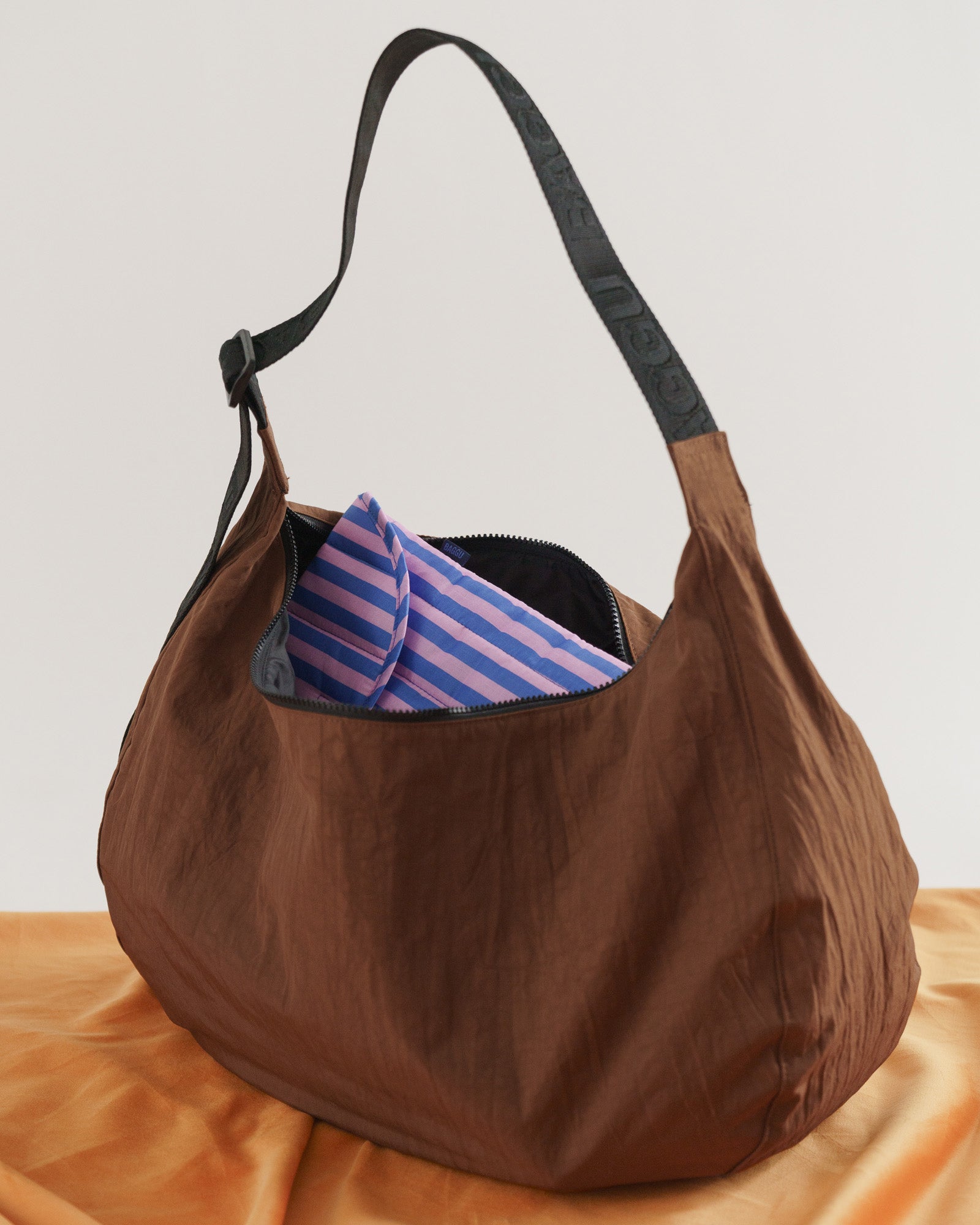 Brown Large Nylon Crescent Bag | BAGGU | Crossbody Bag