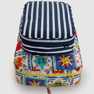 Baggu Large Packing Cube Set in vacation tiles sunshines tiles and navy stripe