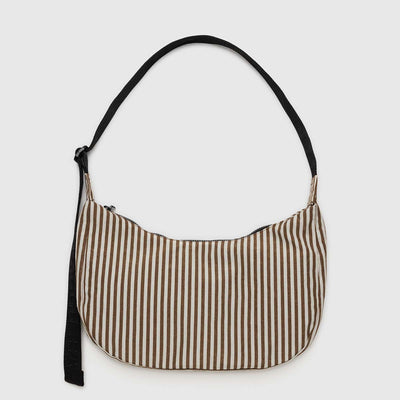 A Baggu medium Crescent Bag in Brown Stripe